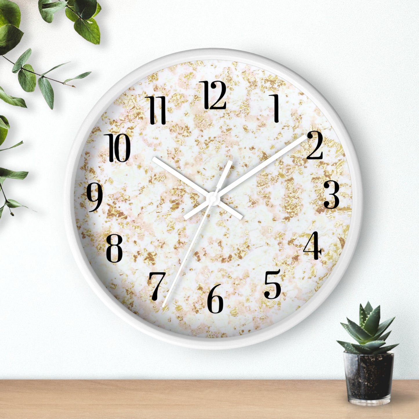 Marble Texture Wall Clock — Modern Gold & White Decorative Clock