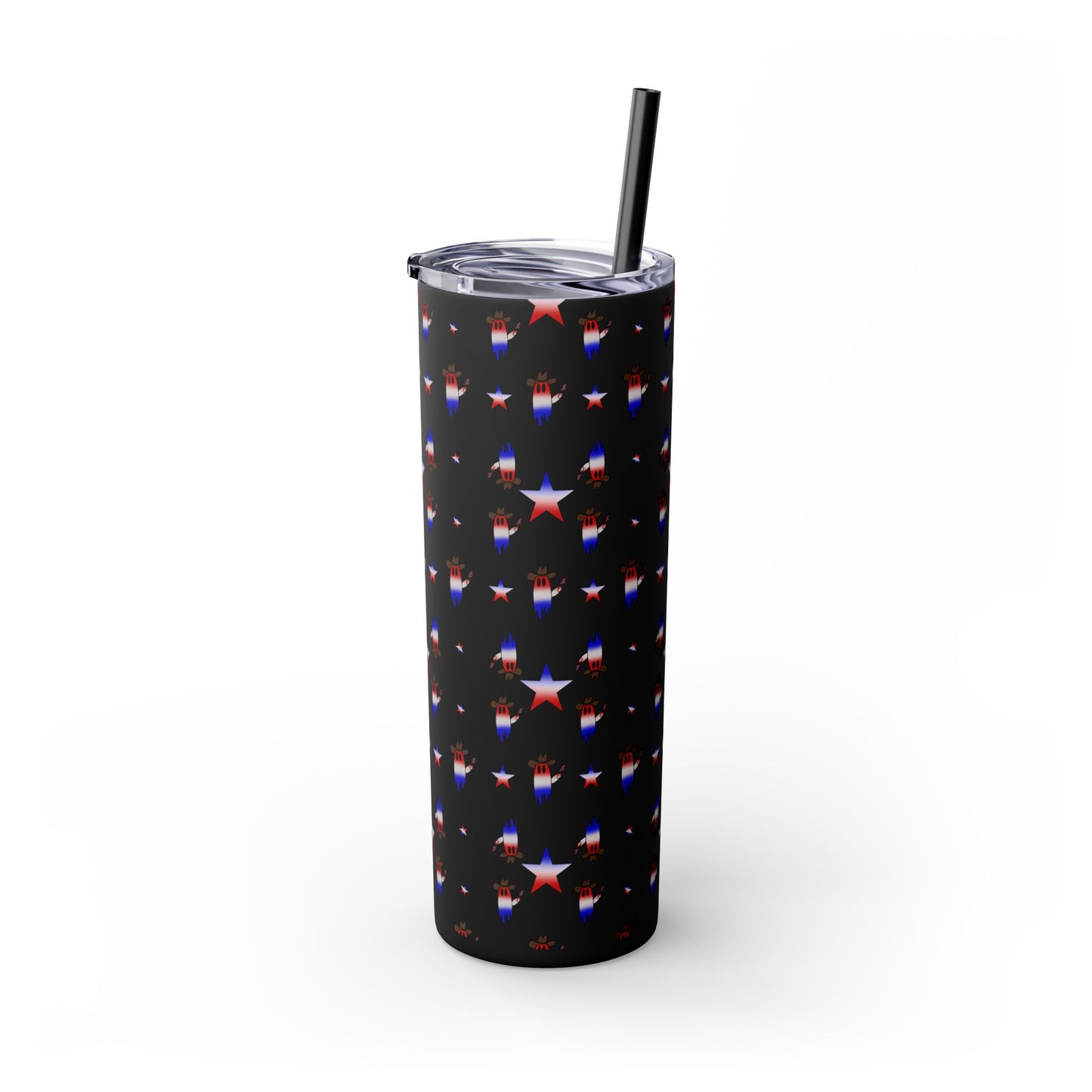 Patriotic Ghost Skinny Tumbler 20oz — Fourth of July Red White Blue Straw Cup