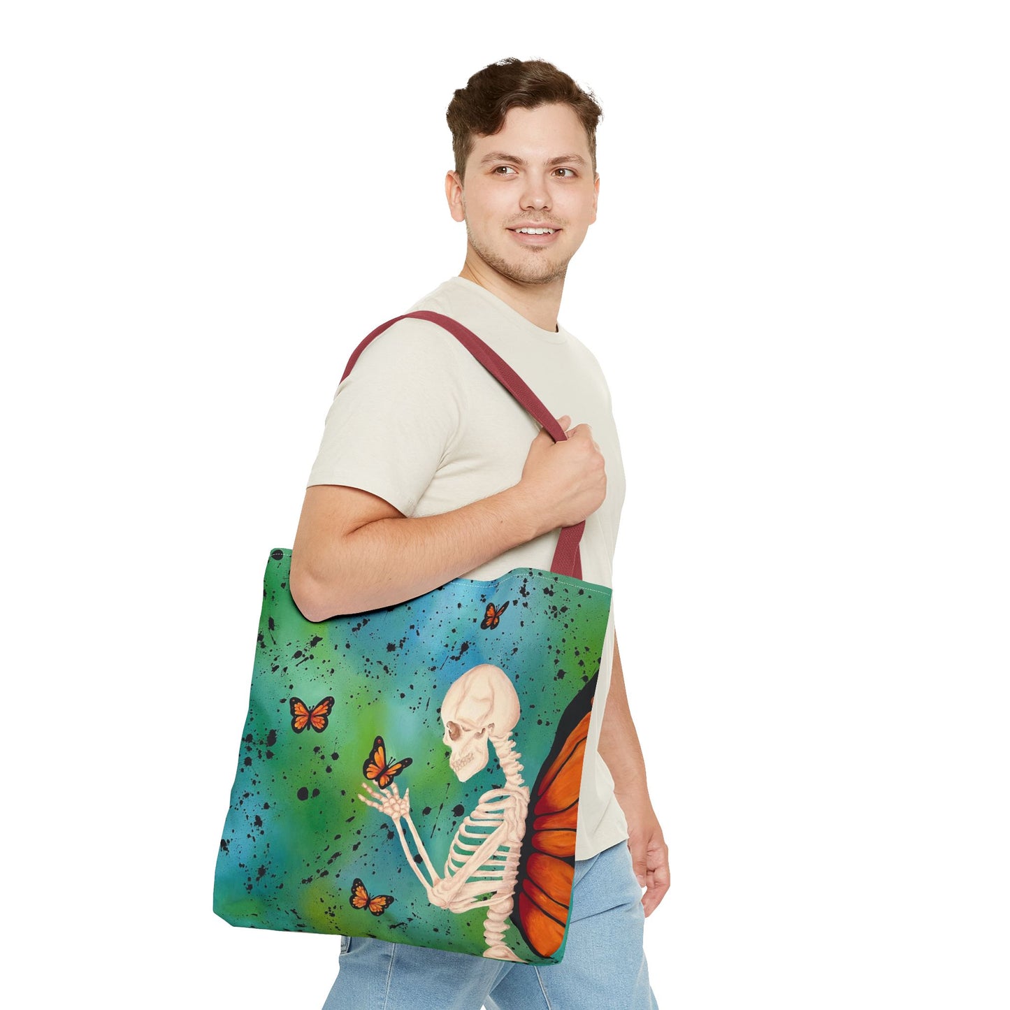 Skeleton & Monarch Tote Bag – Butterfly Skull Art Tote