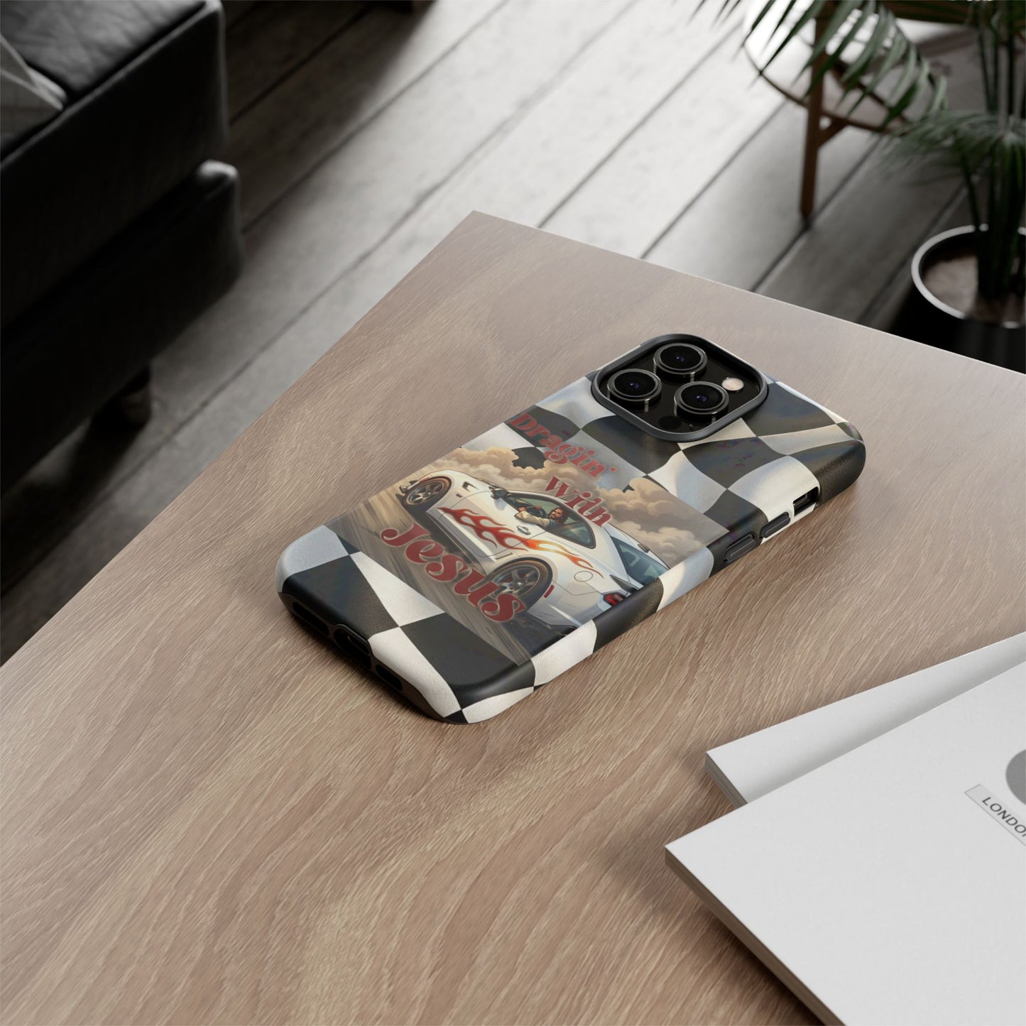 Phone Case — 'Dragin' With Jesus' Racing Checkered Design - iPhone