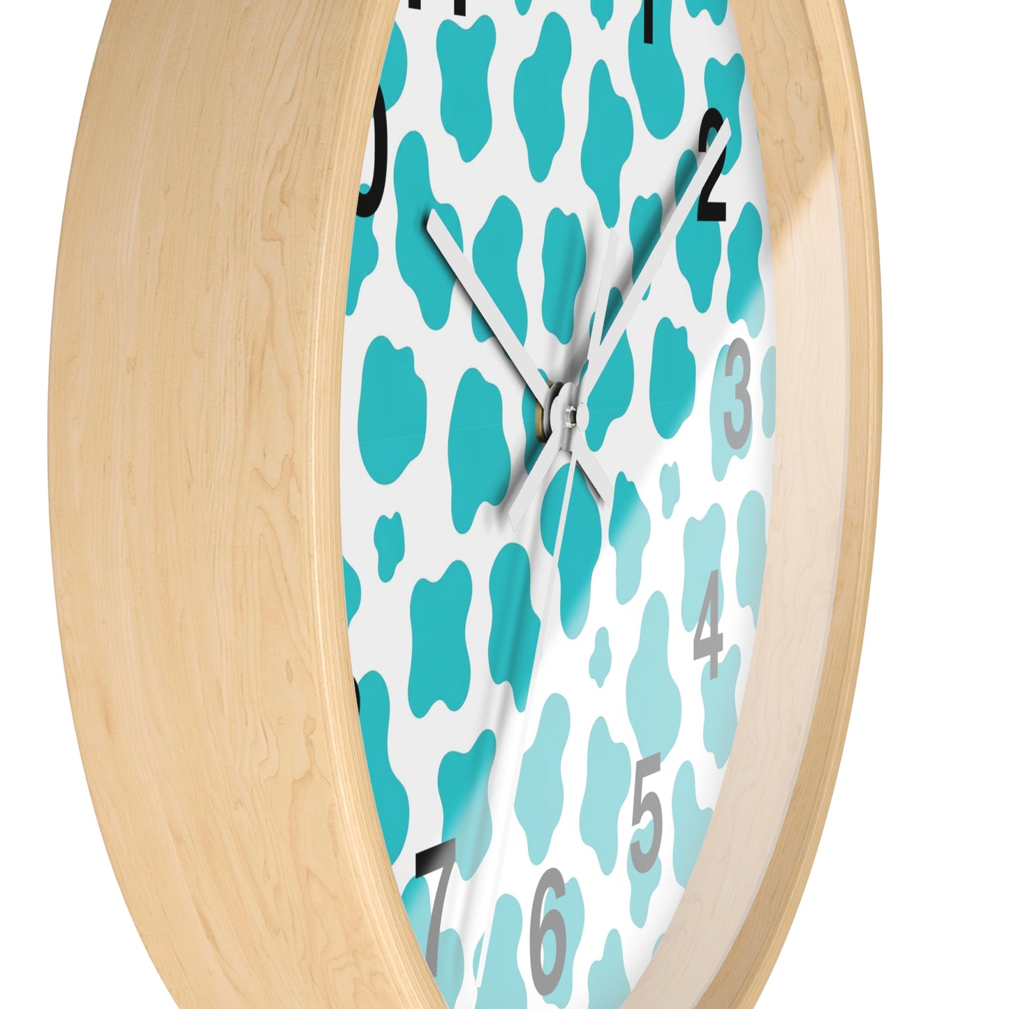 Teal cow Print Wall Clock — Modern Animal-Print Timepiece for Home Decor