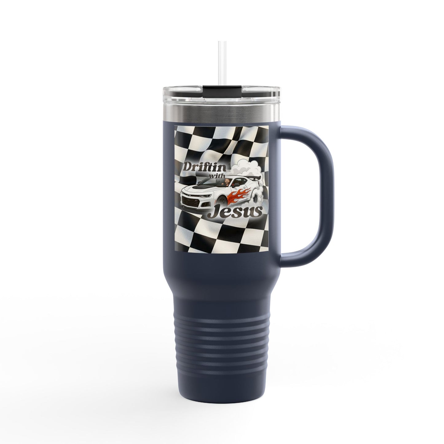 40oz Insulated Travel Mug — Racing Checkered Flag Design