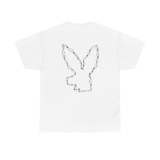 Glitch Playboy Bunny Outline T-Shirt — Minimal Barbed Wire Logo Tee