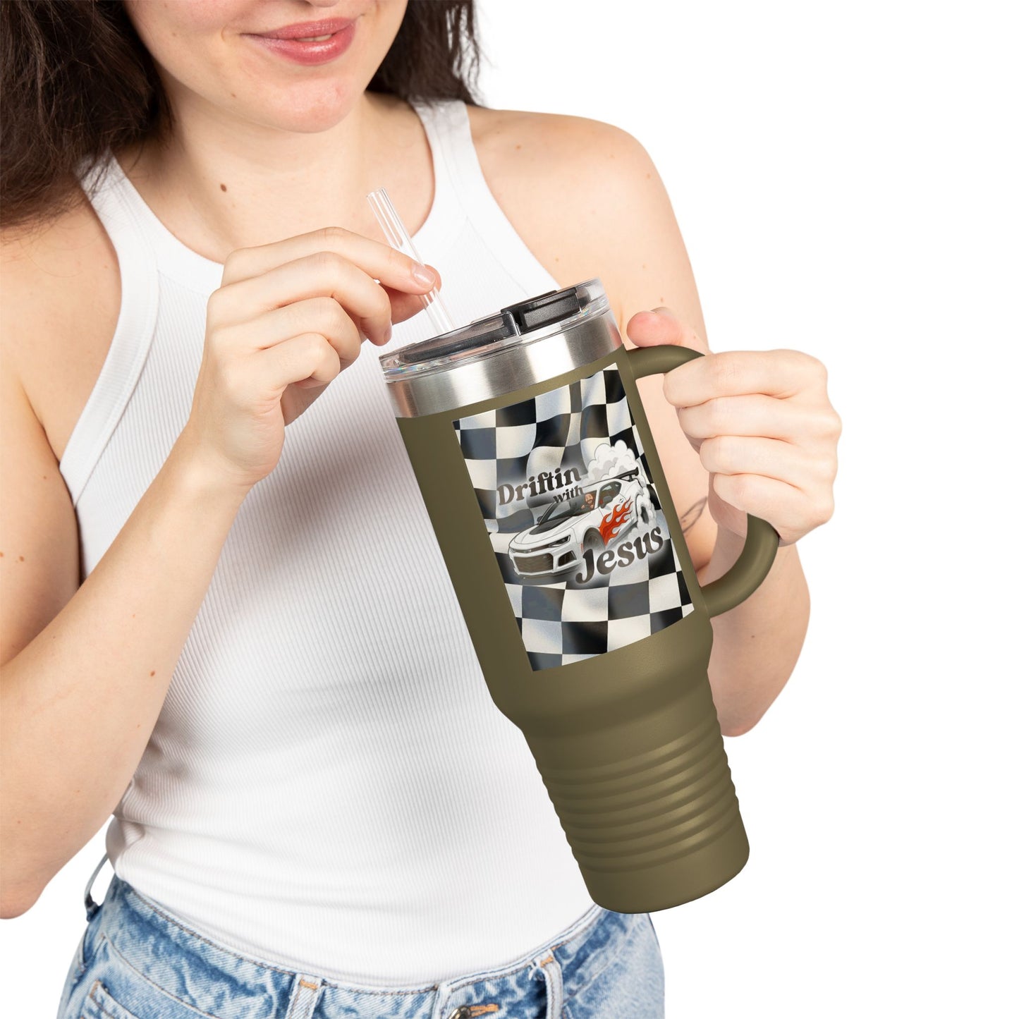 40oz Insulated Travel Mug — Racing Checkered Flag Design