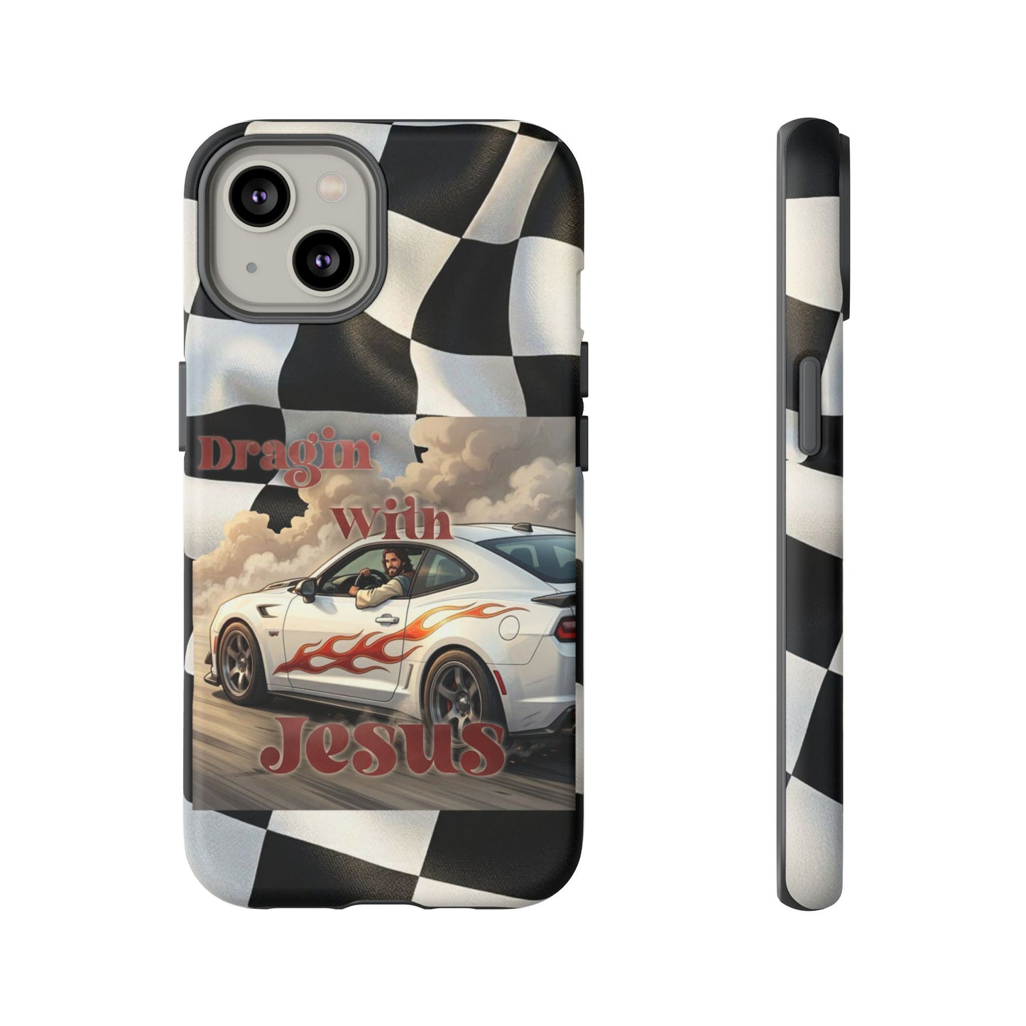 Phone Case — 'Dragin' With Jesus' Racing Checkered Design - iPhone