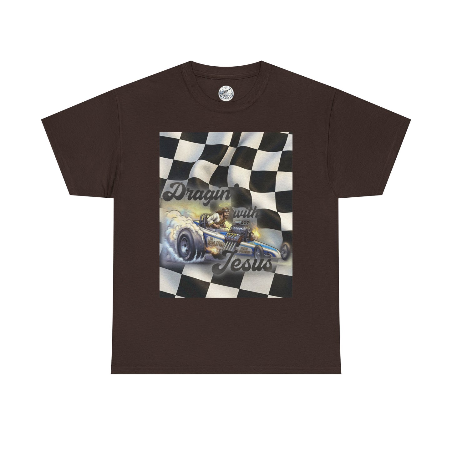 Racing Faith Tee – "Draggin' for Jesus" Checkered Flag Racing T-Shirt