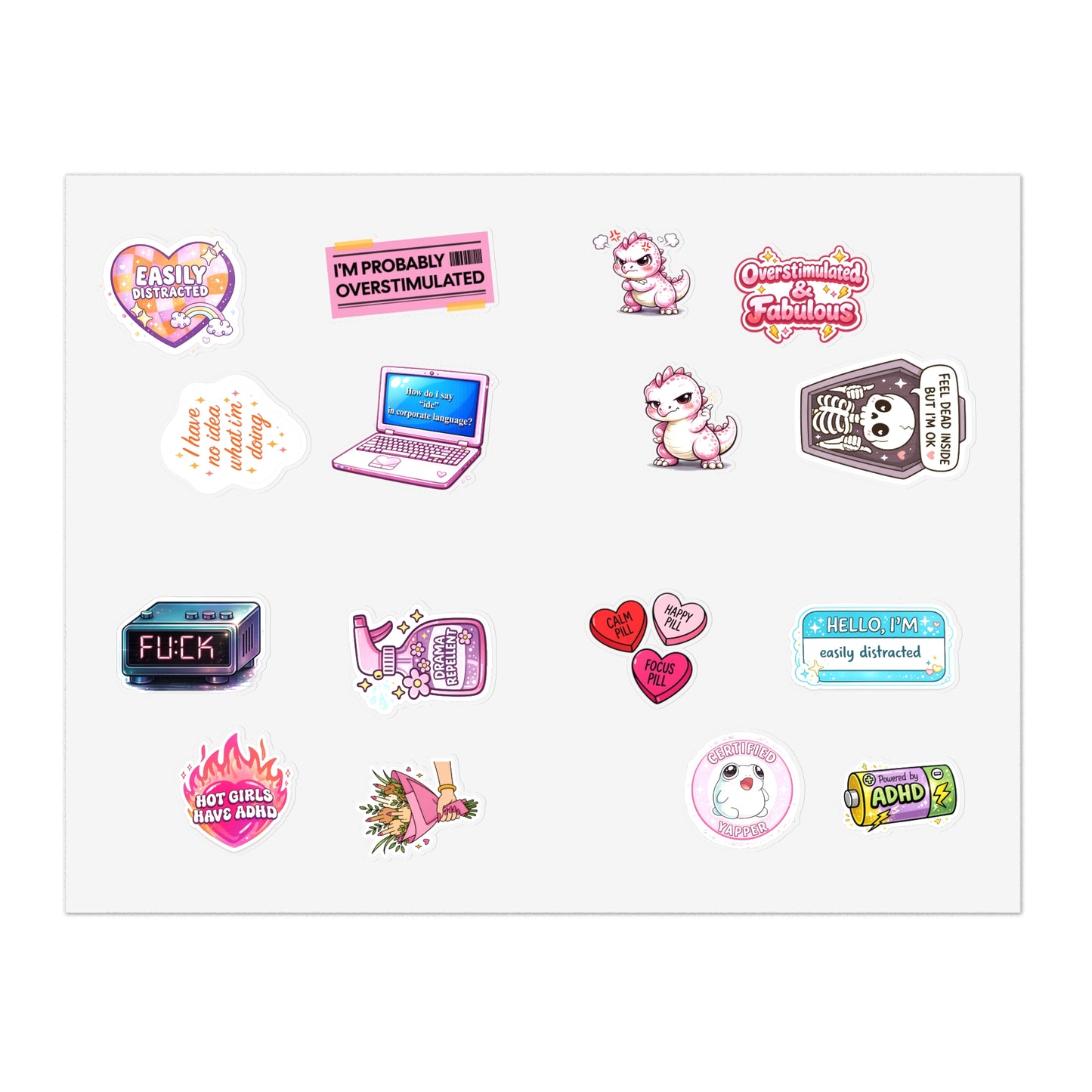 Cute Pink Mental Health & ADHD Sticker Sheet