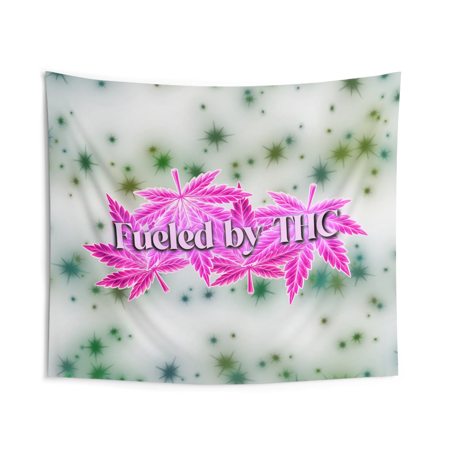 Tapestry - "Fueled by THC" Pink Cannabis Leaf Wall Hanging