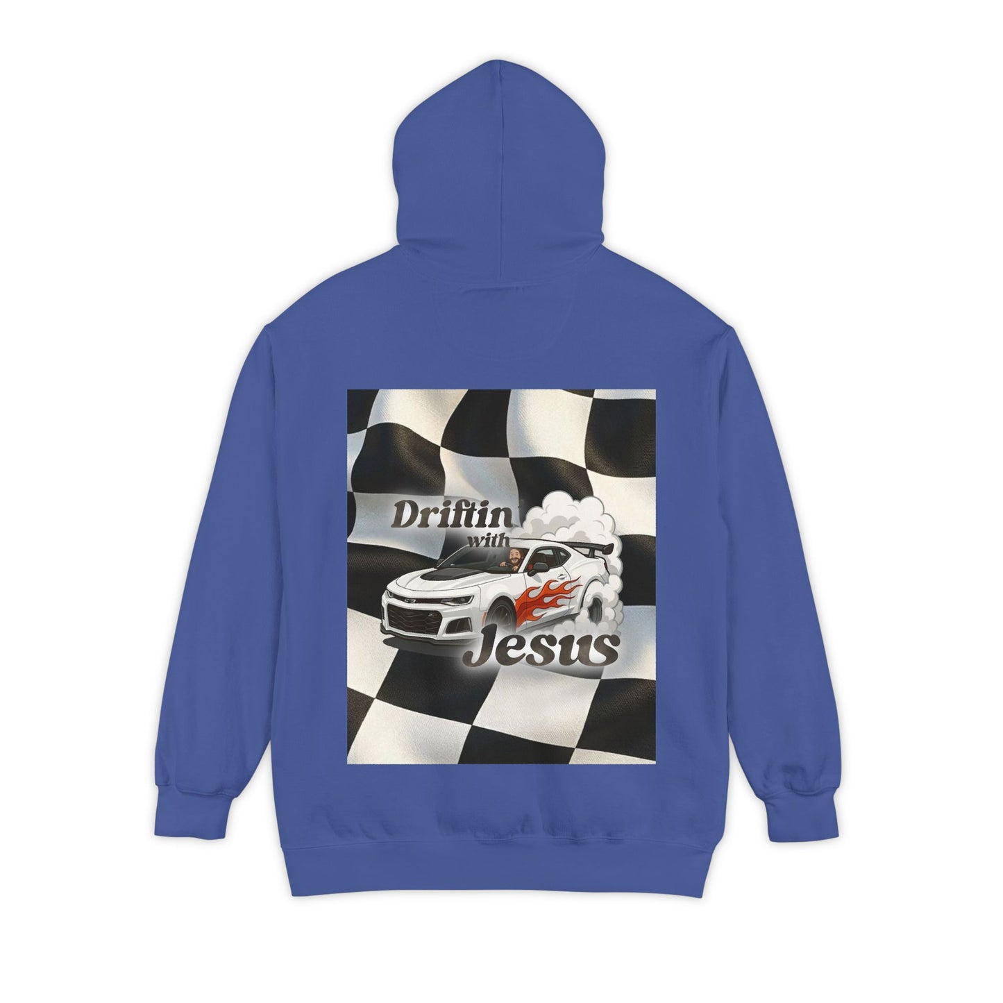 Classic Car Hoodie — Small Chest Graphic “drifting with jesus" Pullover