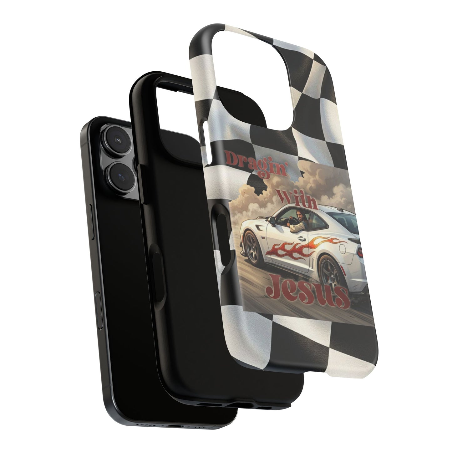 Phone Case — 'Dragin' With Jesus' Racing Checkered Design - iPhone
