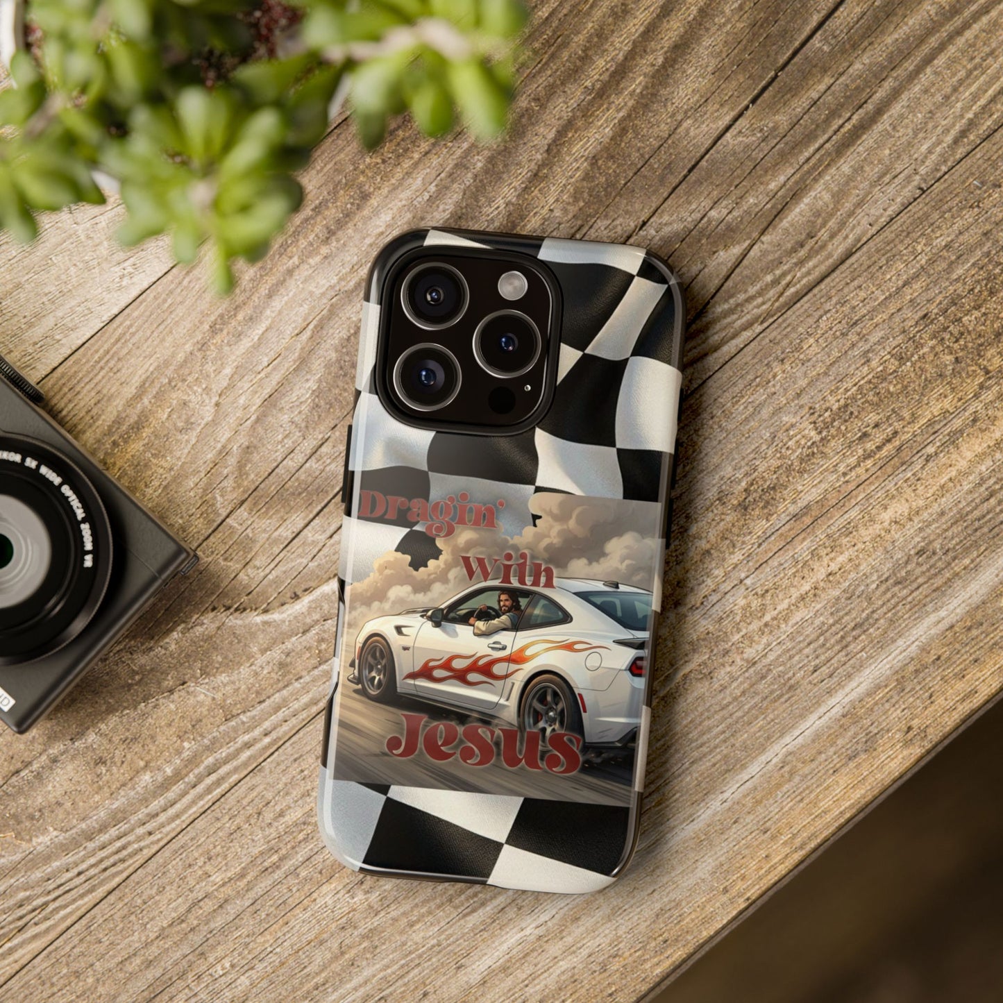 Phone Case — 'Dragin' With Jesus' Racing Checkered Design - iPhone