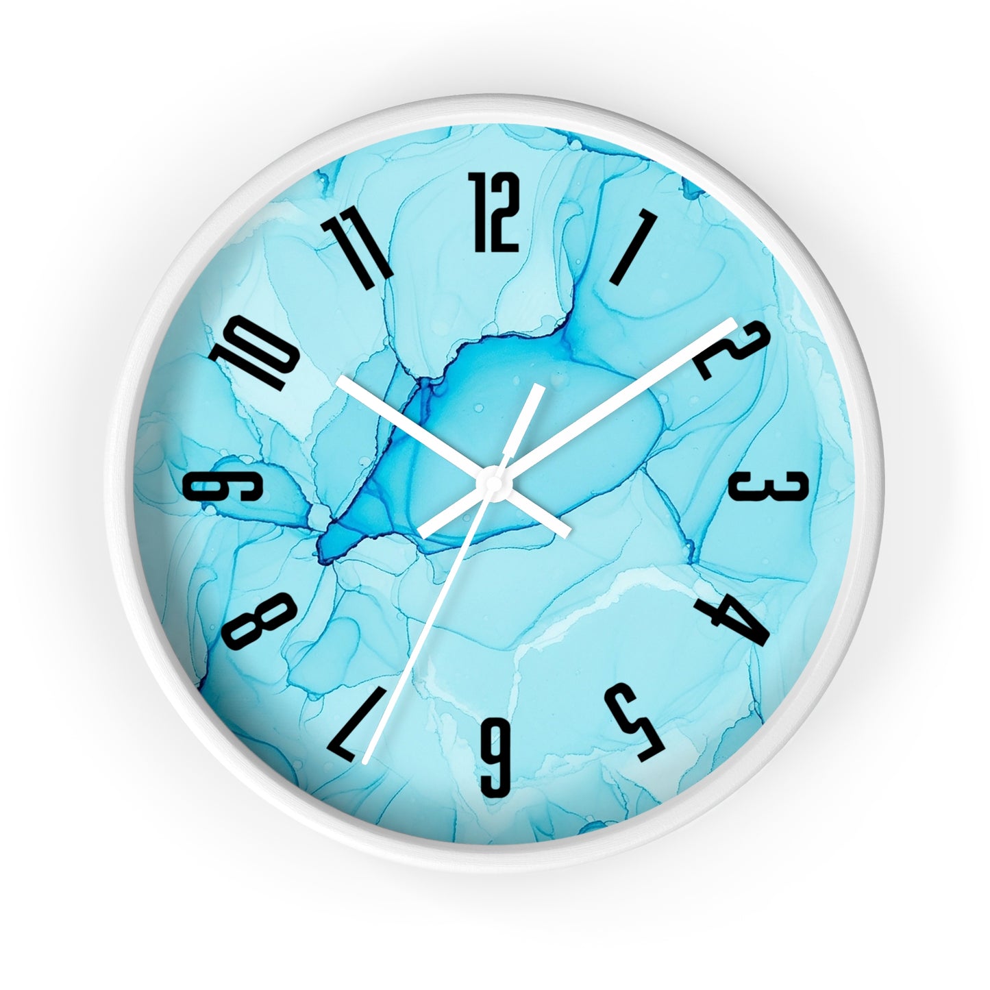 Blue Marble Wall Clock — Abstract Aqua Alcohol Ink Home Decor Clock