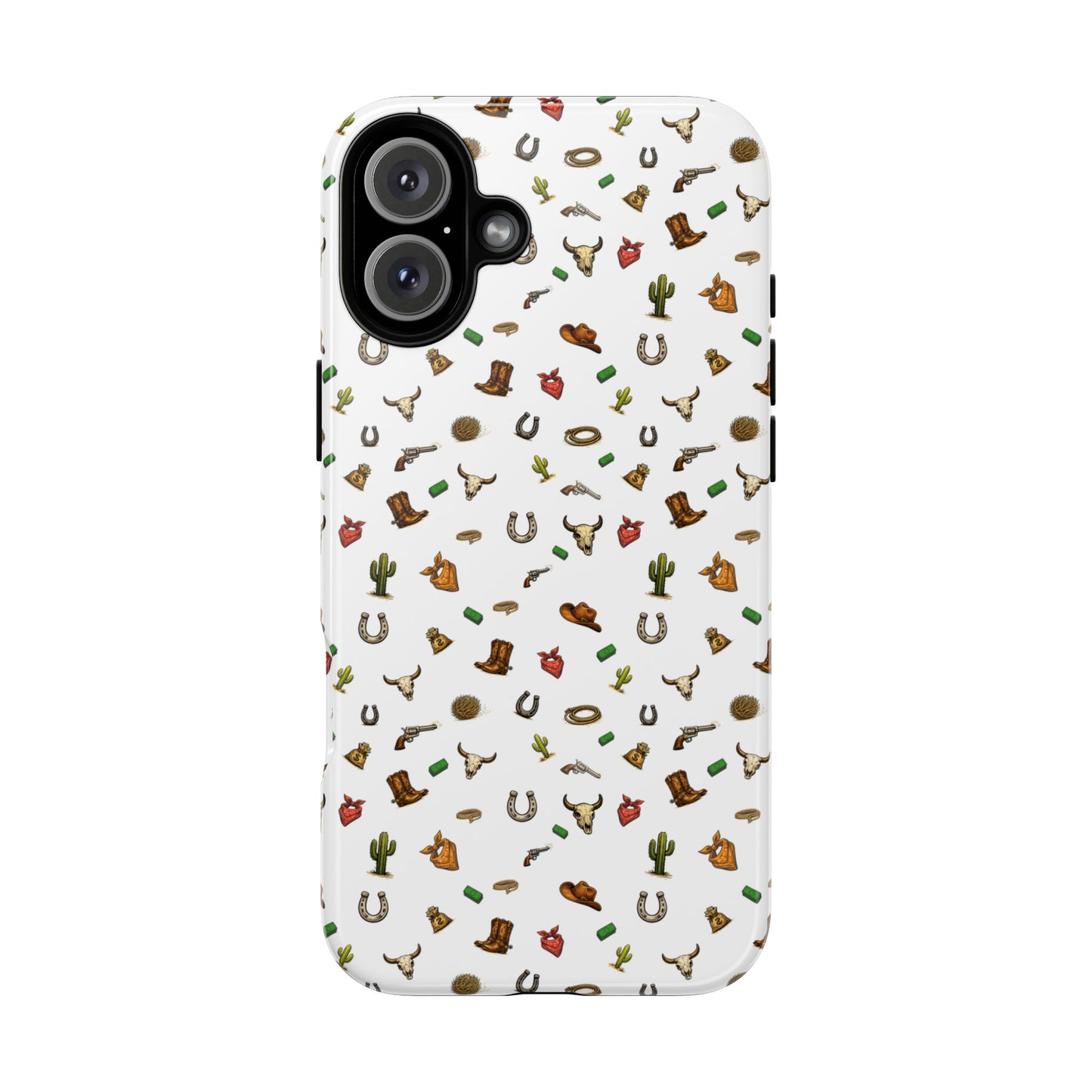 Western Cowboy Pattern Phone Case — Rodeo Hat, Horseshoe & Cactus Tough Case