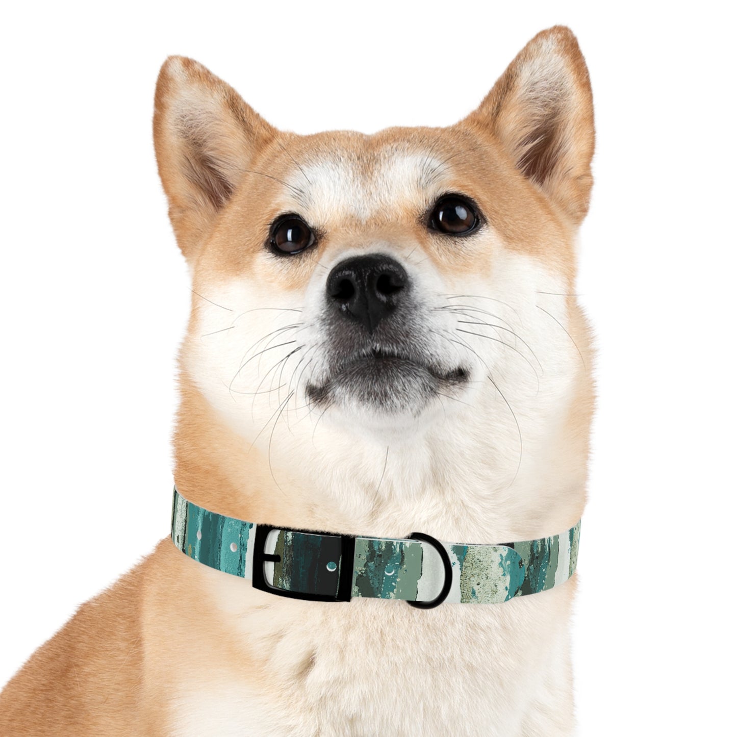 Teal Striped Abstract Dog Collar — Watercolor Brushstroke Pattern