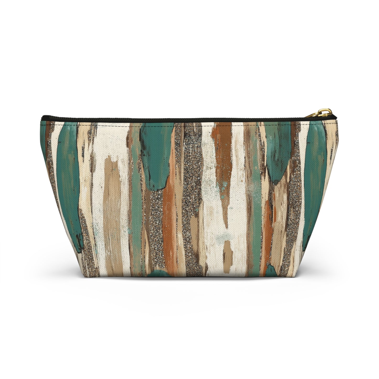 Abstract Teal & Earthtone Accessory Pouch — T-Bottom Cosmetic Bag