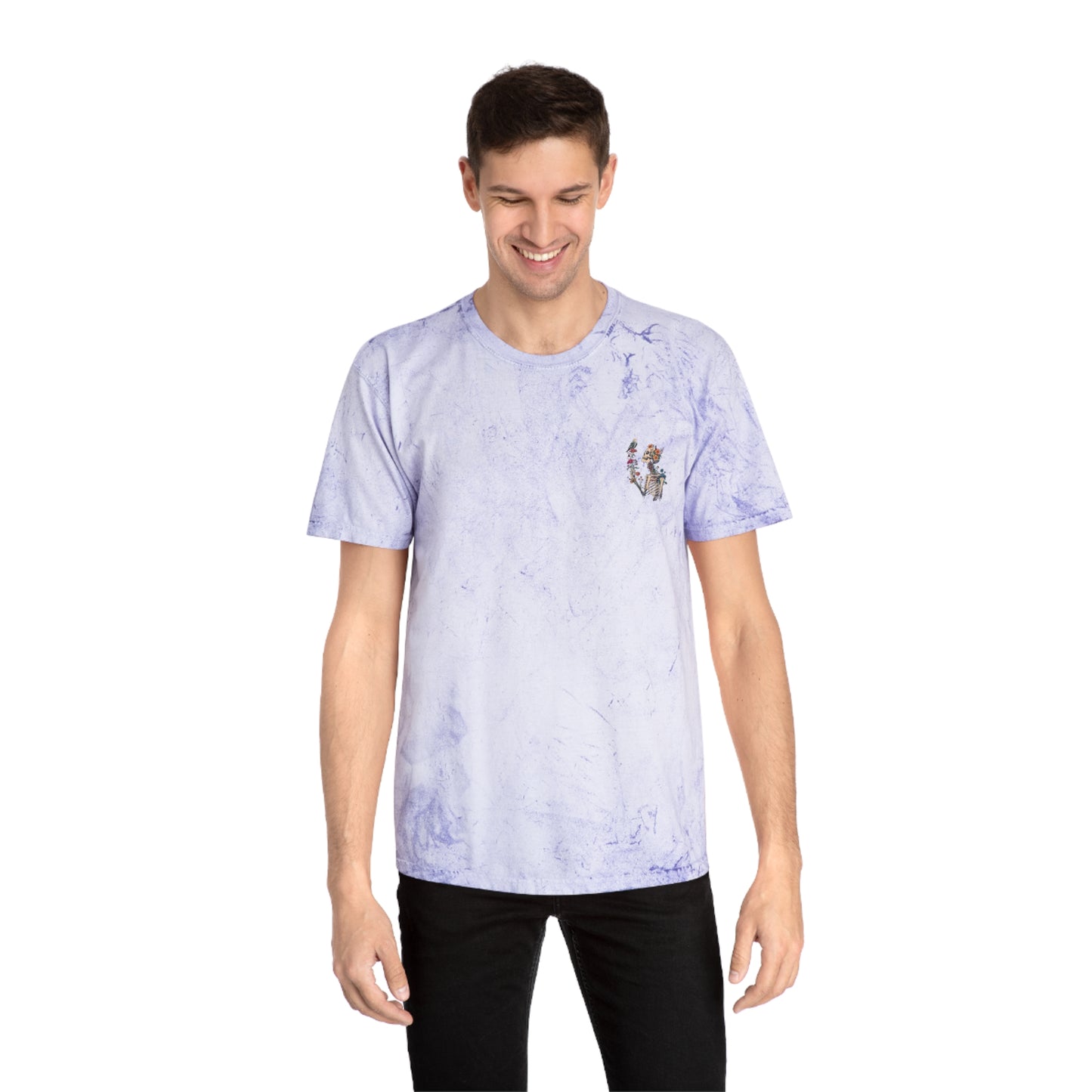 Floral Skeleton Graphic T-Shirt – Color Blast Skull & Bird Design