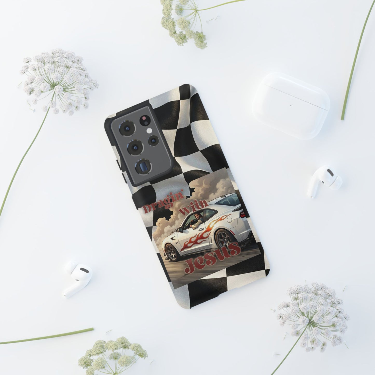 Phone Case — "Dragin' With Jesus" Racing Checkered flag - Samsung / Google phones