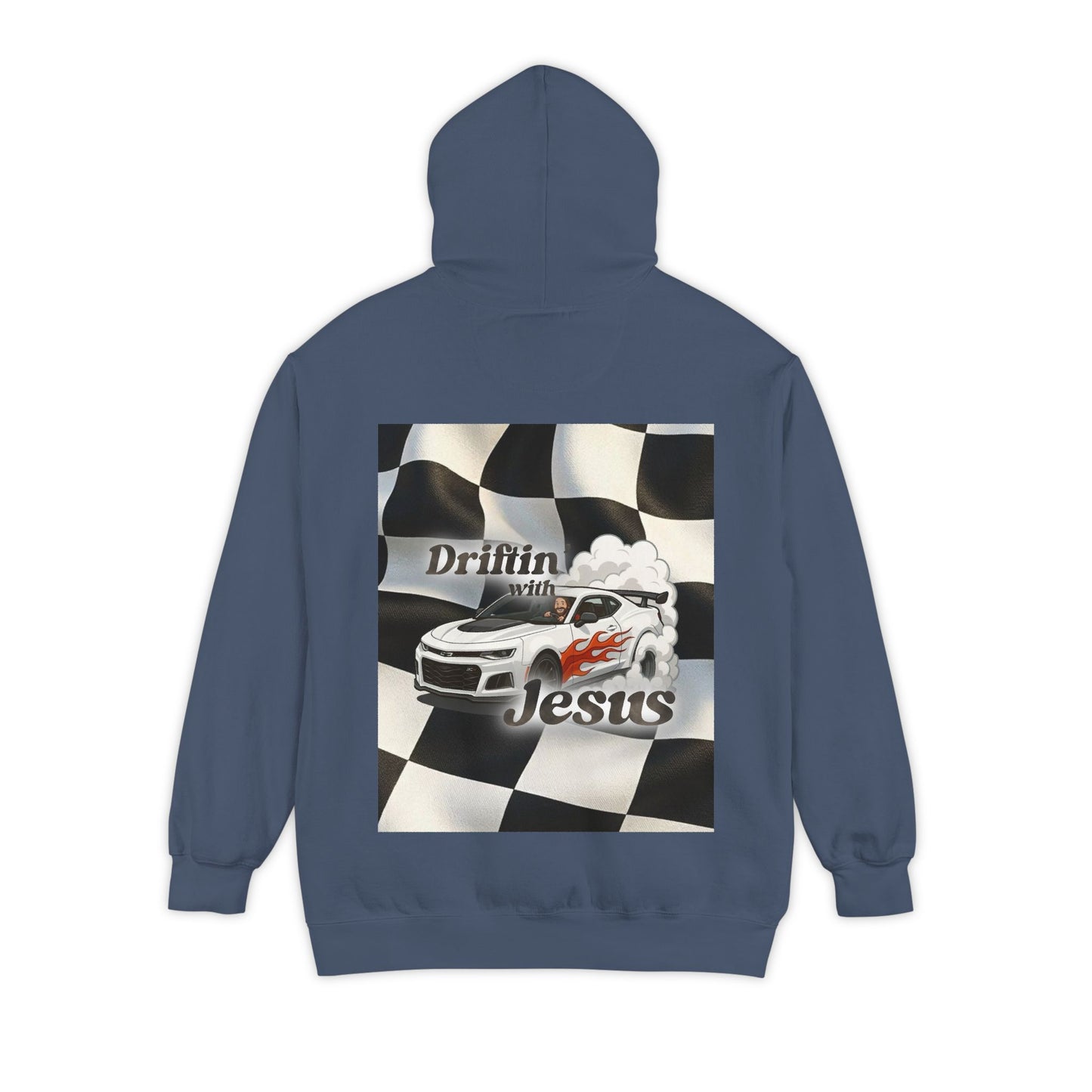 Classic Car Hoodie — Small Chest Graphic “drifting with jesus" Pullover
