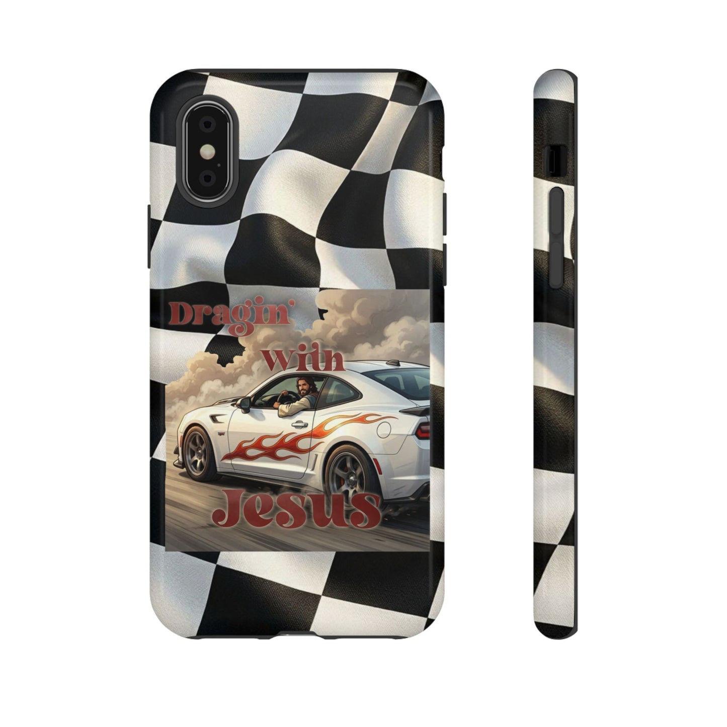 Phone Case — 'Dragin' With Jesus' Racing Checkered Design - iPhone