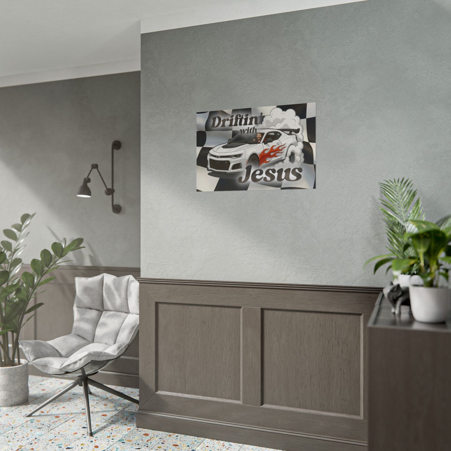 Rolled Poster — "Driftin' with Jesus" Racing Car Wall Art