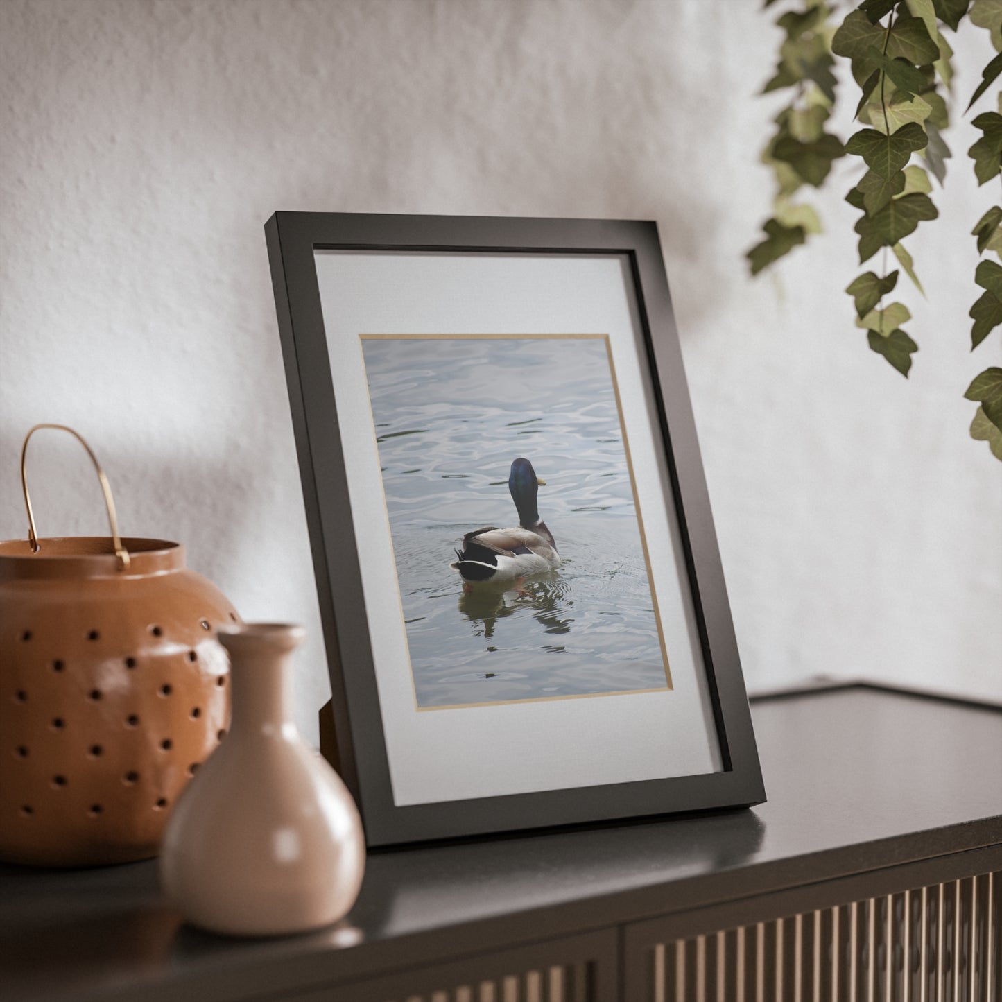 Framed Duck Poster — Black Frame Wall Art (Mallard Photography)