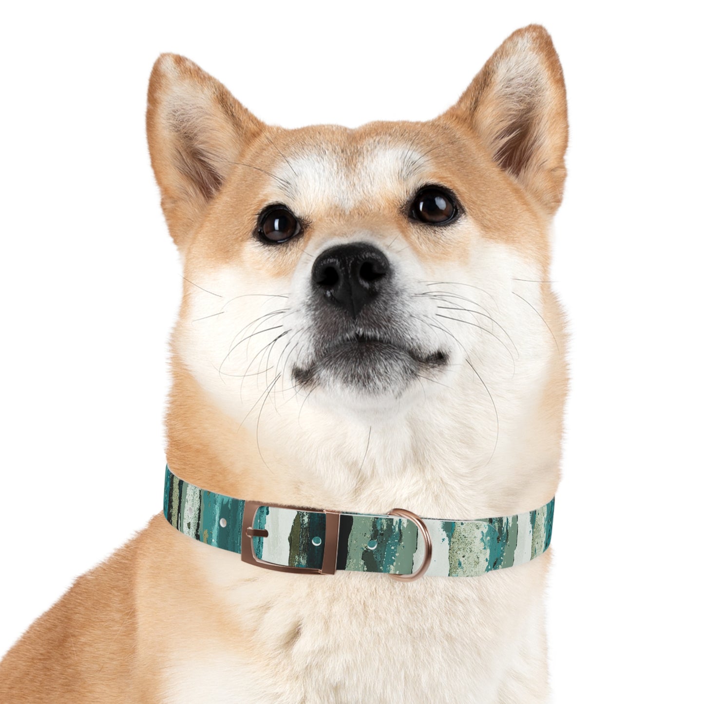 Teal Striped Abstract Dog Collar — Watercolor Brushstroke Pattern