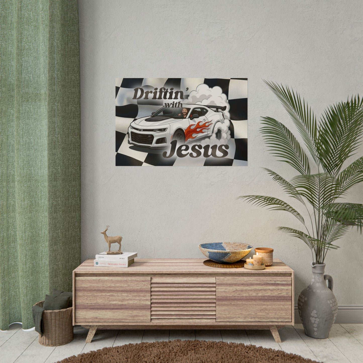 Rolled Poster — "Driftin' with Jesus" Racing Car Wall Art