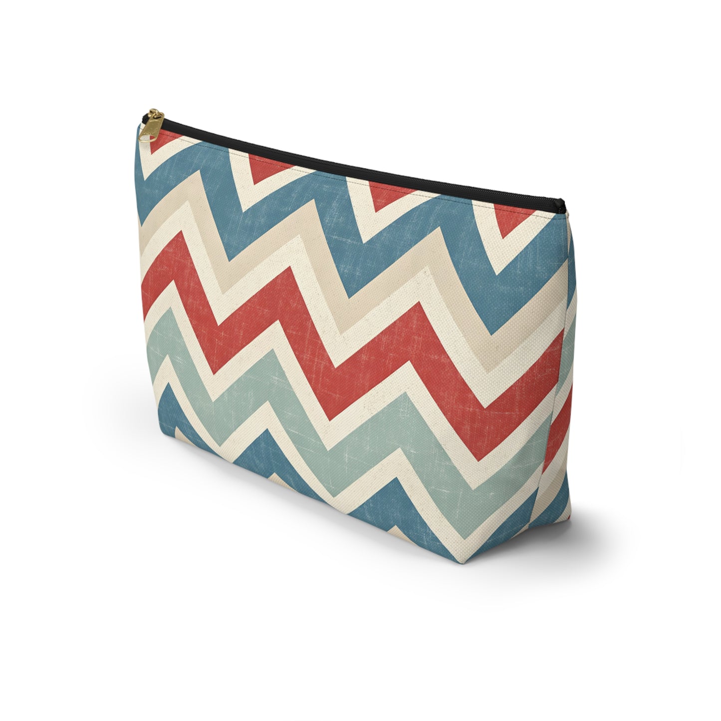 Chevron Accessory Pouch (T-Bottom) – Vintage Red, Blue & Cream Cosmetic Bag