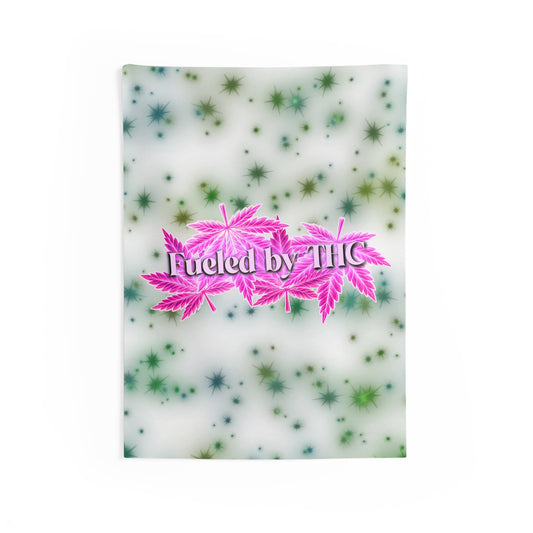 Tapestry - "Fueled by THC" Pink Cannabis Leaf Wall Hanging