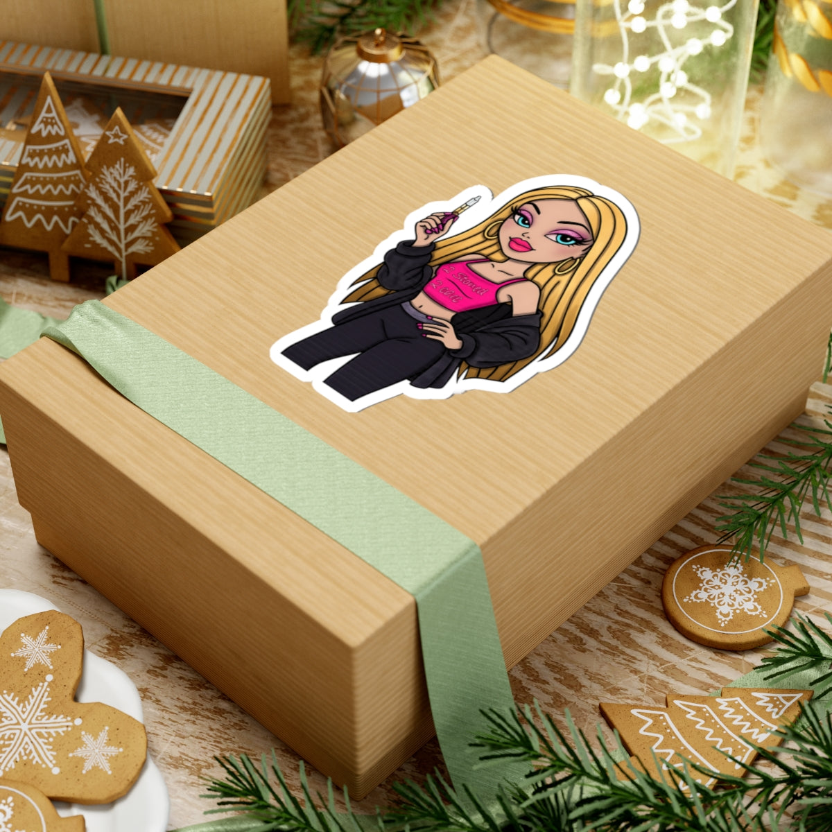 Blonde Bombshell Cosmetic Girl Kiss-Cut Sticker