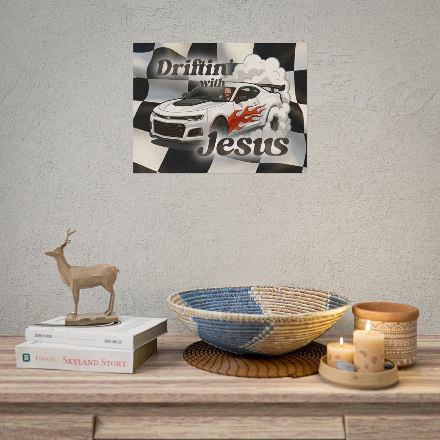 Rolled Poster — "Driftin' with Jesus" Racing Car Wall Art