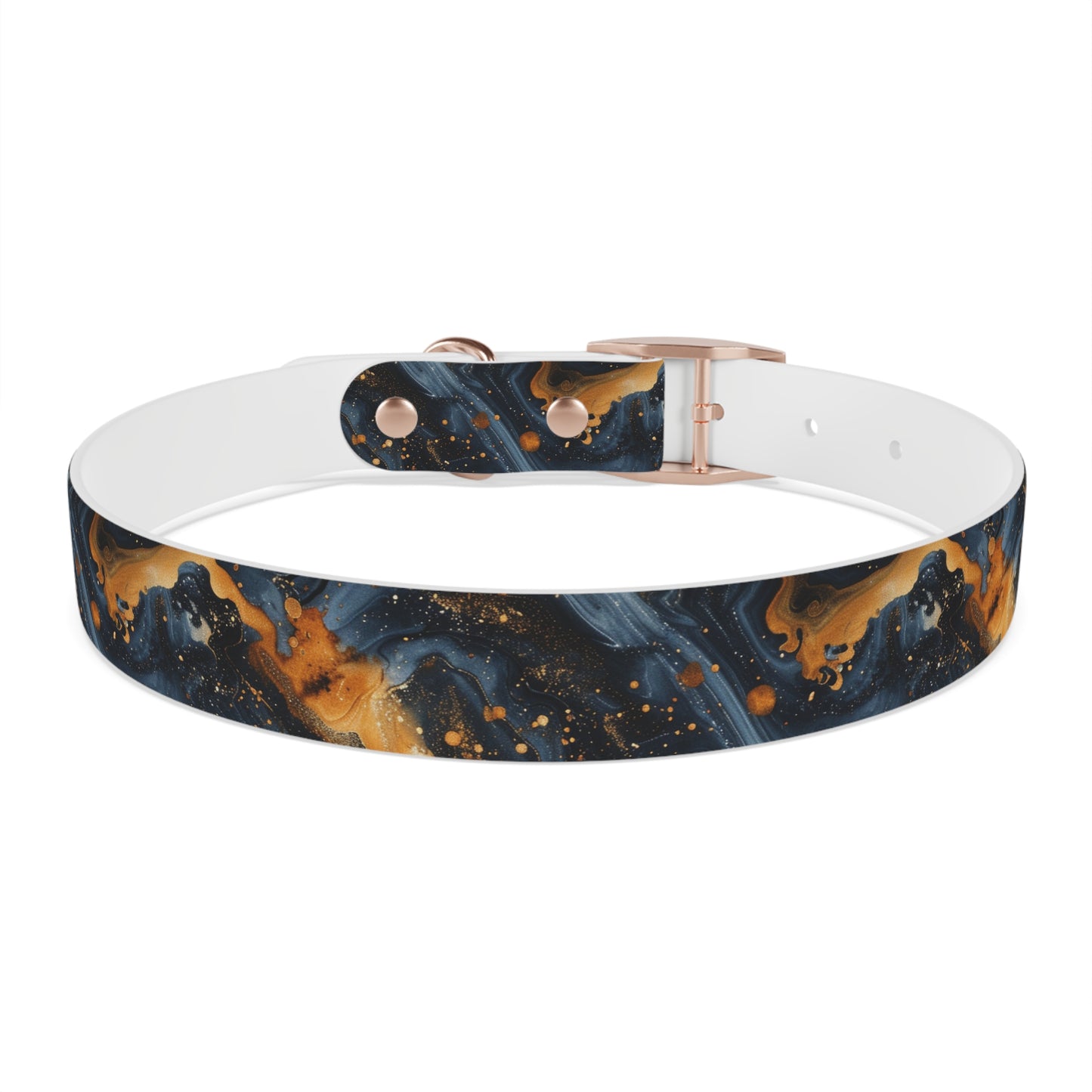 Celestial Marbled Dog Collar — Black & Gold Abstract Galaxy Pattern