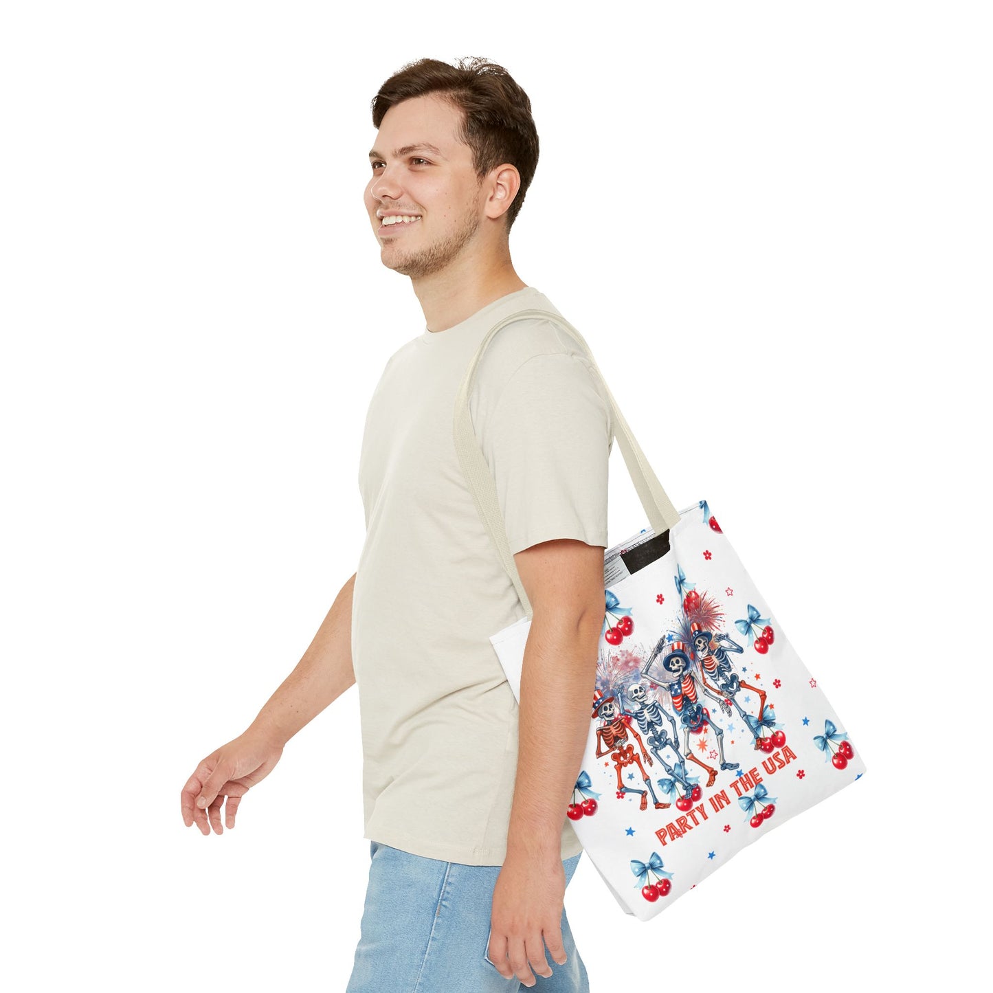 Patriotic Skeletons Tote Bag — "Party in the USA" 4th of July All-Over Print