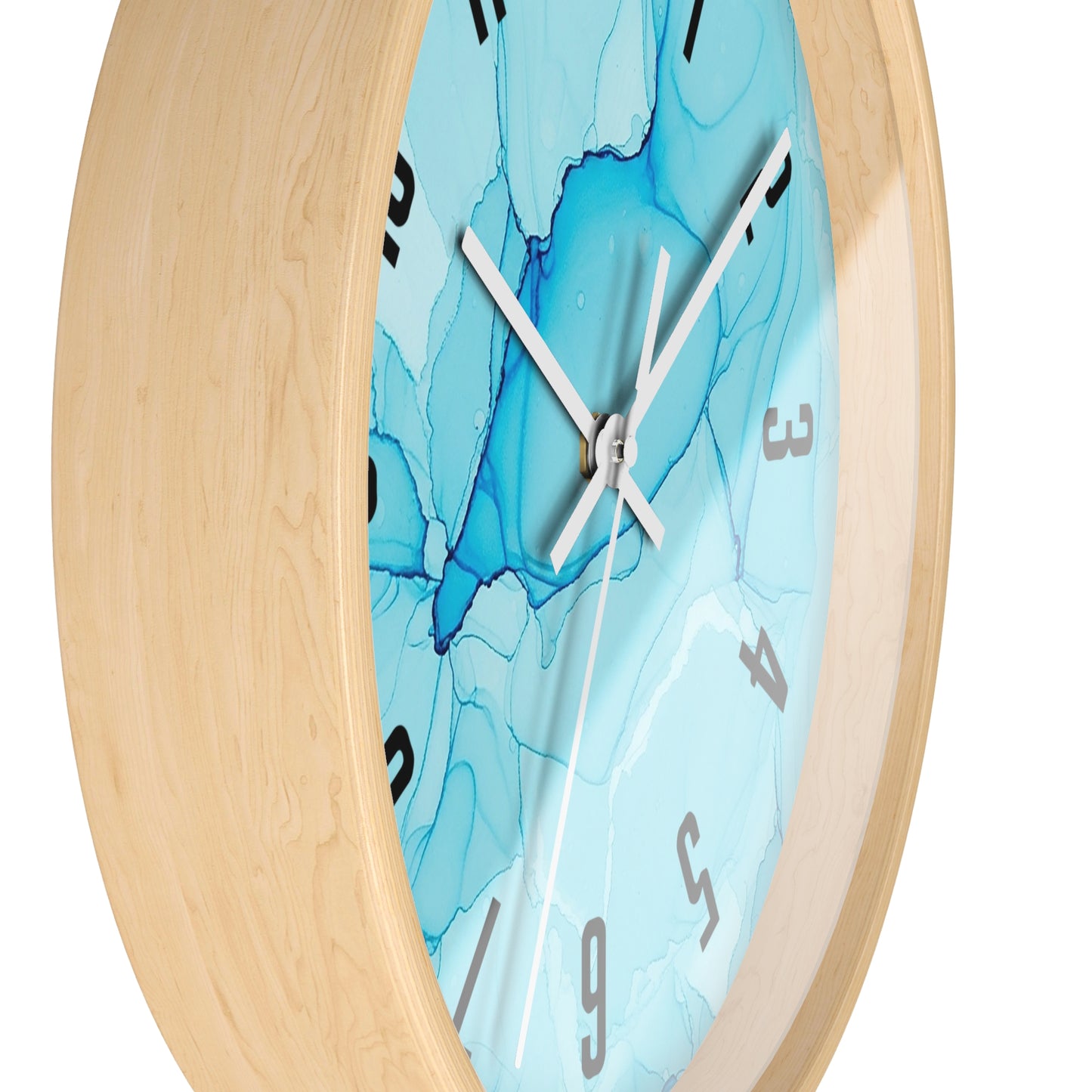 Blue Marble Wall Clock — Abstract Aqua Alcohol Ink Home Decor Clock