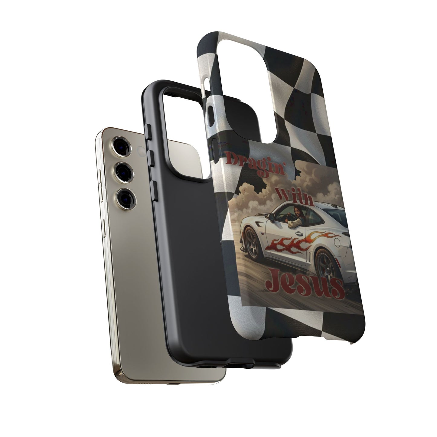 Phone Case — "Dragin' With Jesus" Racing Checkered flag - Samsung / Google phones