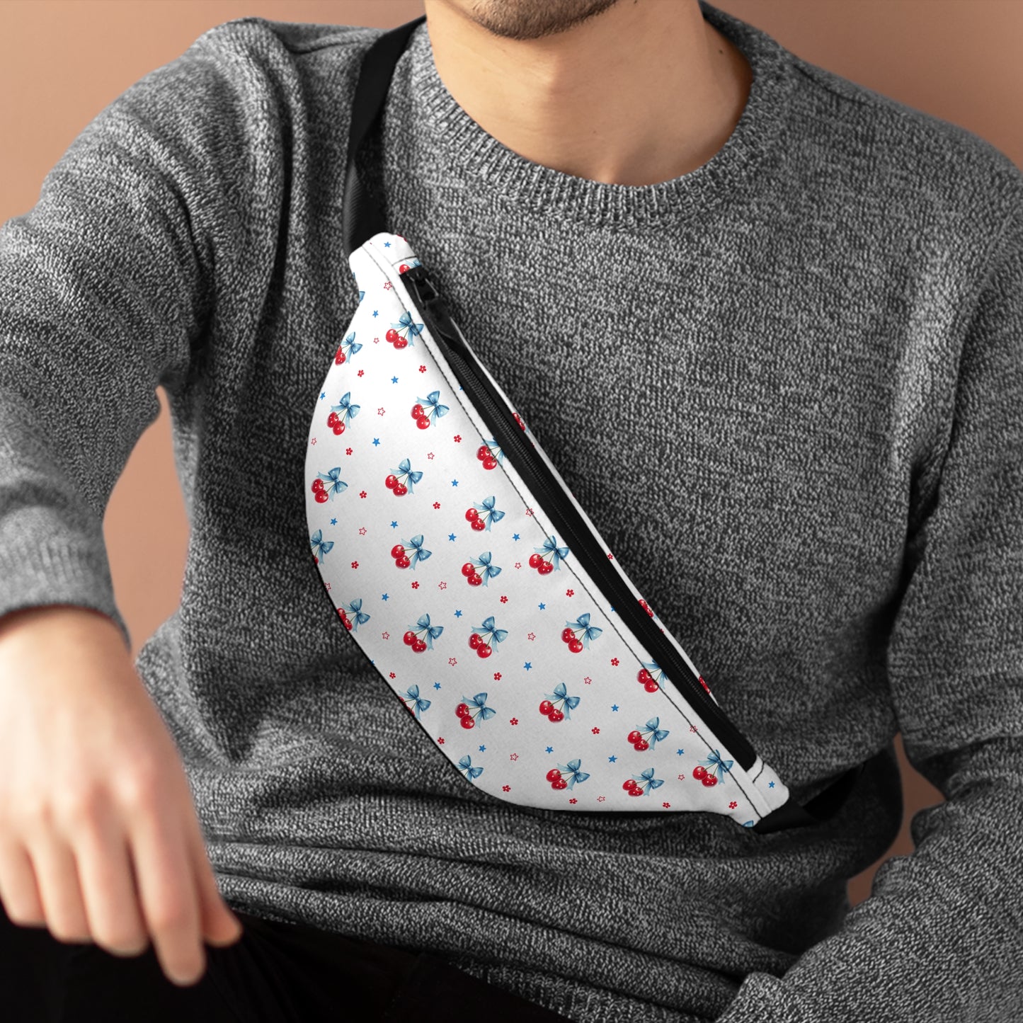 Cherry Pattern Fanny Pack — Retro Fruit Waist Bag