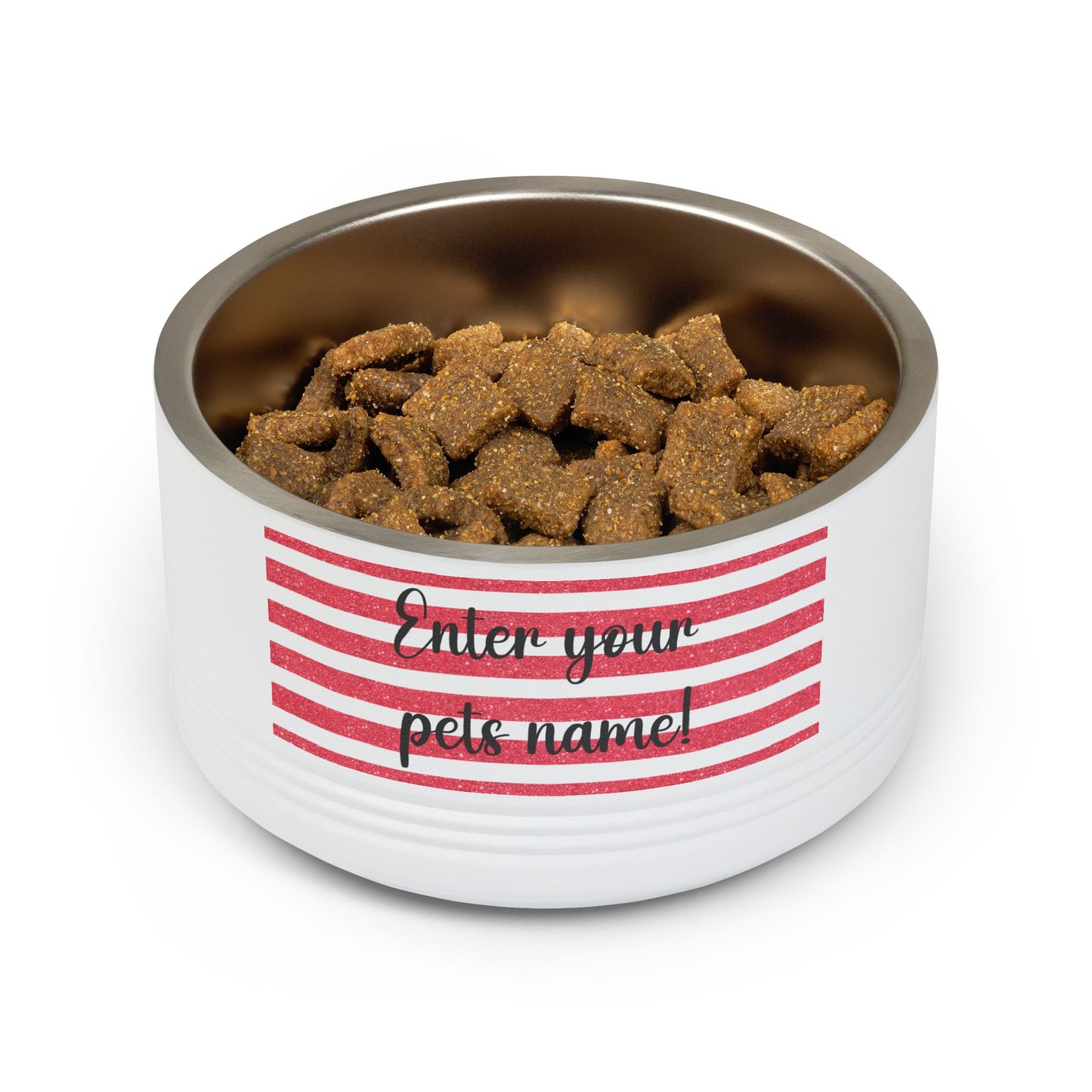 Personalized Pet Bowl - 18oz Red Striped Custom Name Dog & Cat Bowl
