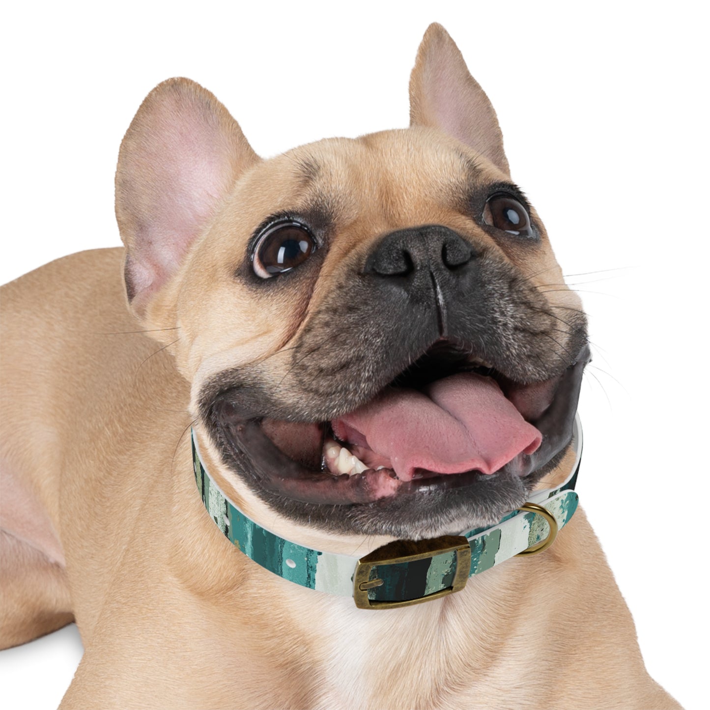 Teal Striped Abstract Dog Collar — Watercolor Brushstroke Pattern