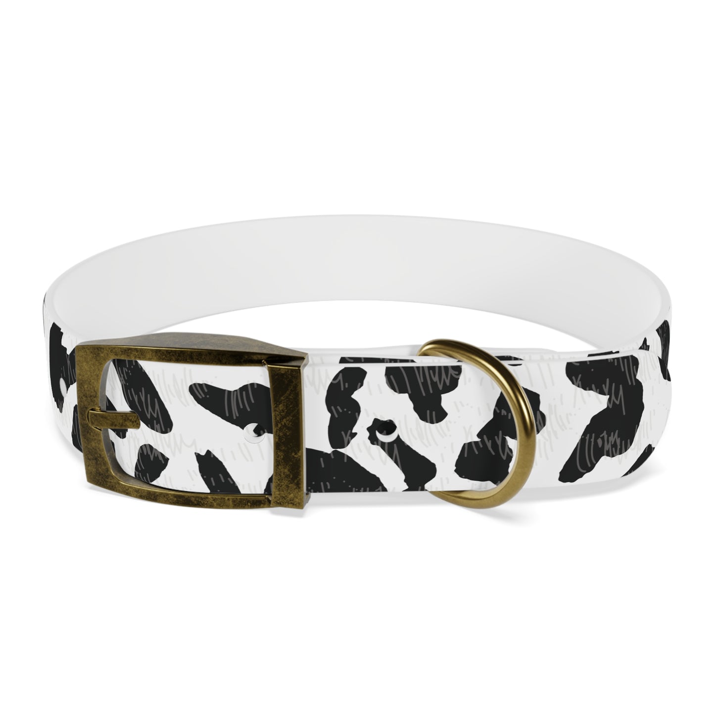 Cow Print Dog Collar — Black & White Spot Pattern