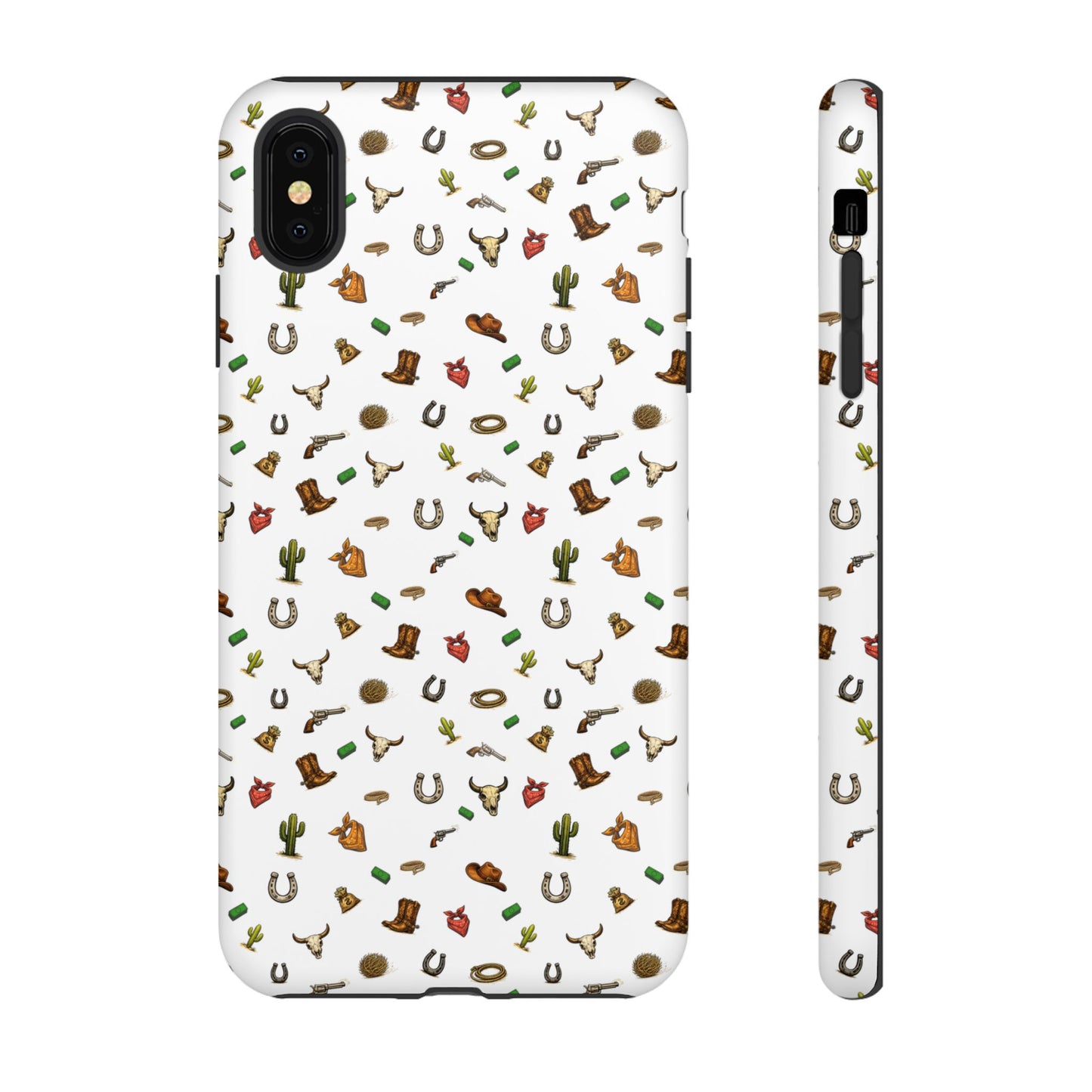 Western Cowboy Pattern Phone Case — Rodeo Hat, Horseshoe & Cactus Tough Case