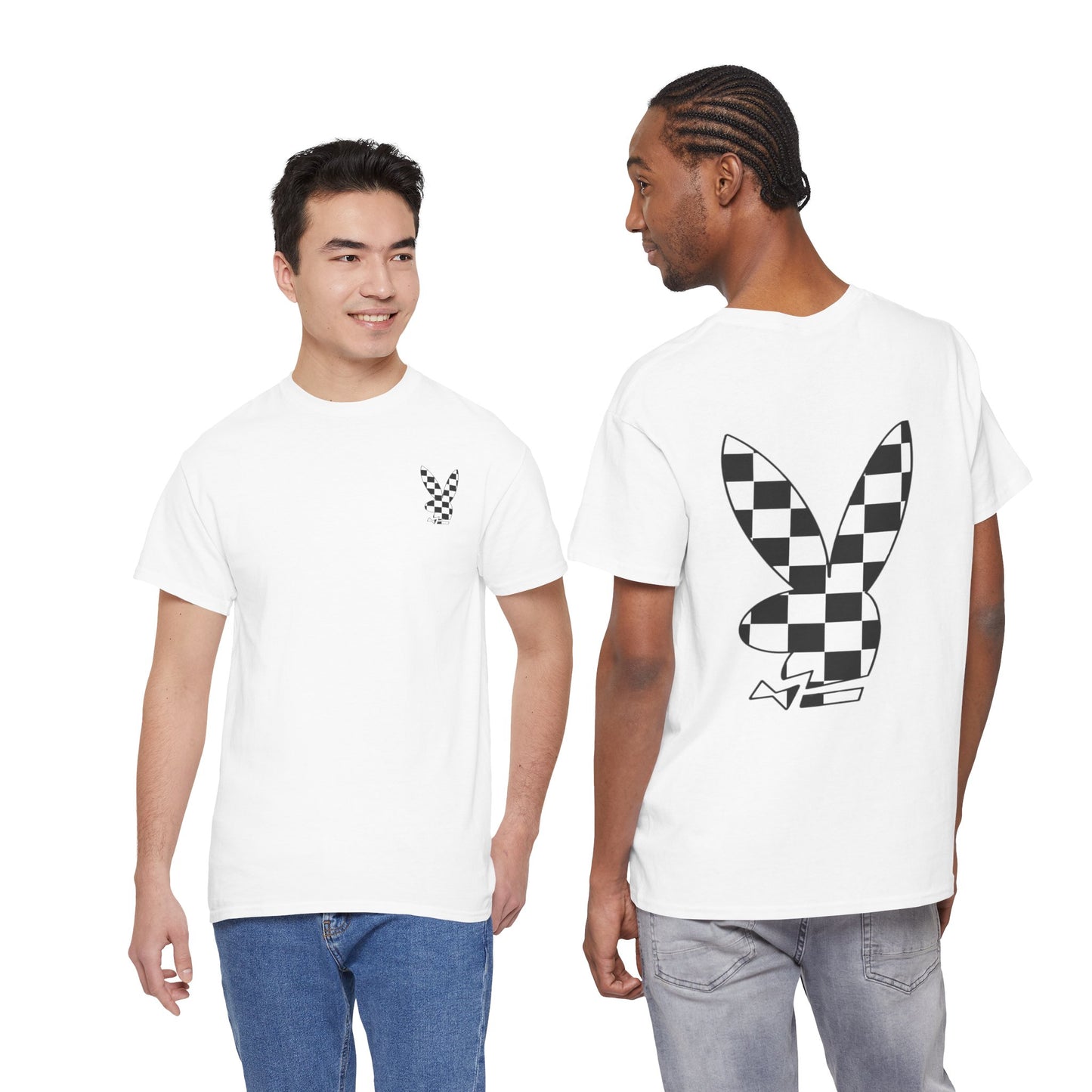 Checkerboard Bunny Tee — Retro Skate-Inspired Graphic T-Shirt