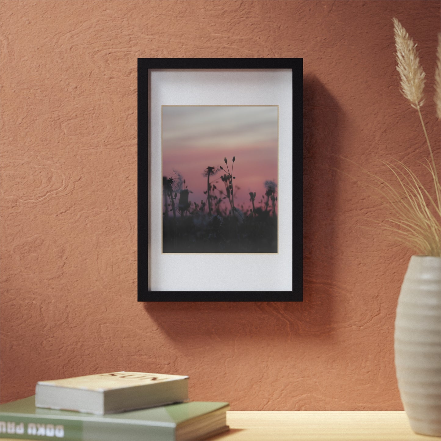Sunset Wildflowers Framed Poster — Black Frame Wall Art