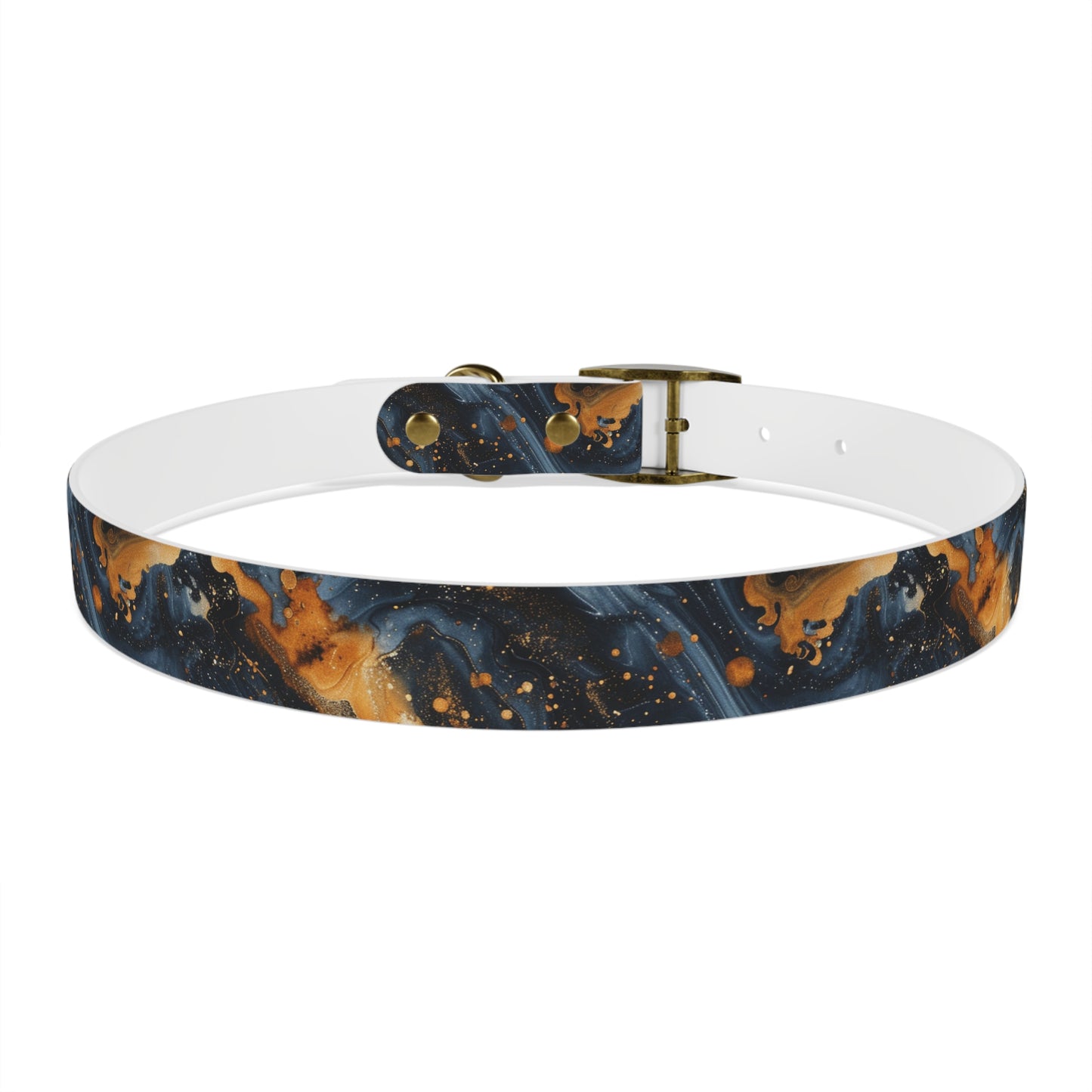 Celestial Marbled Dog Collar — Black & Gold Abstract Galaxy Pattern