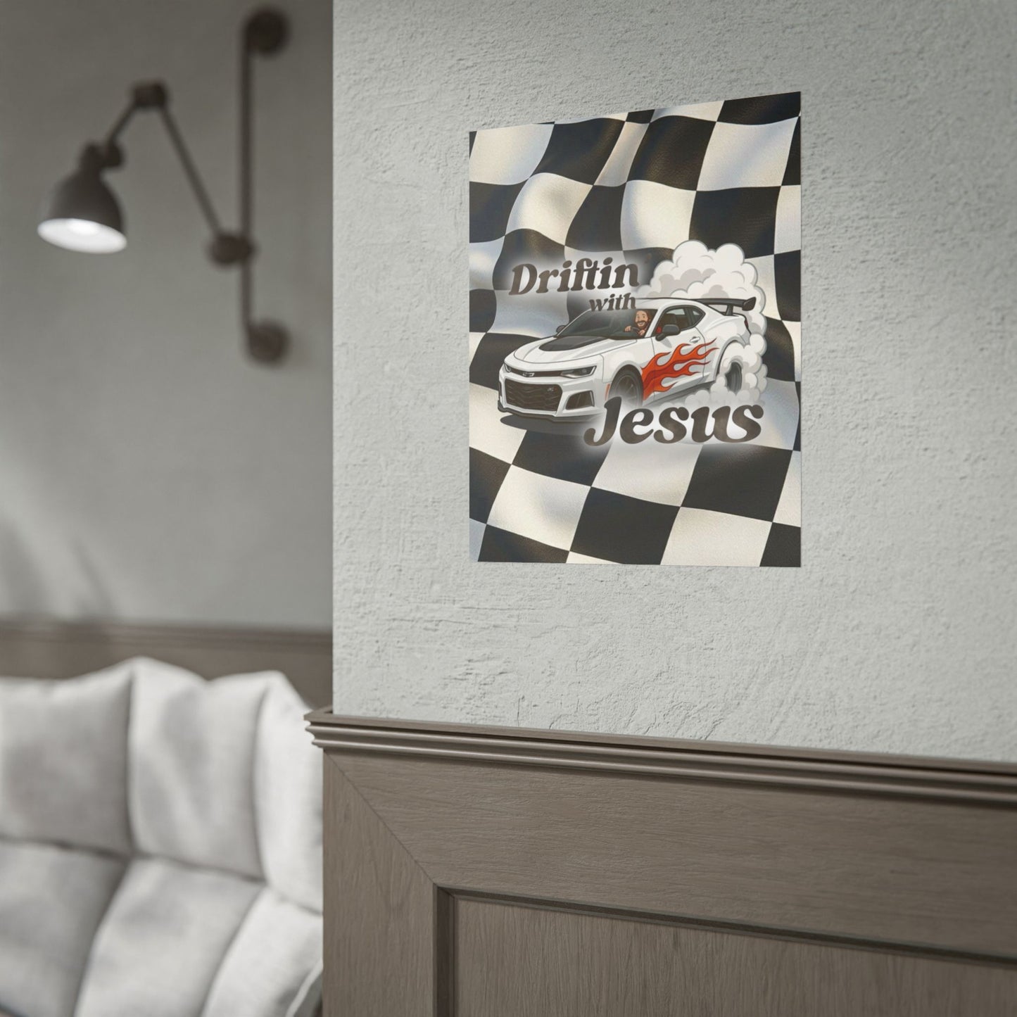 Rolled Poster — "Driftin' with Jesus" Racing Car Wall Art