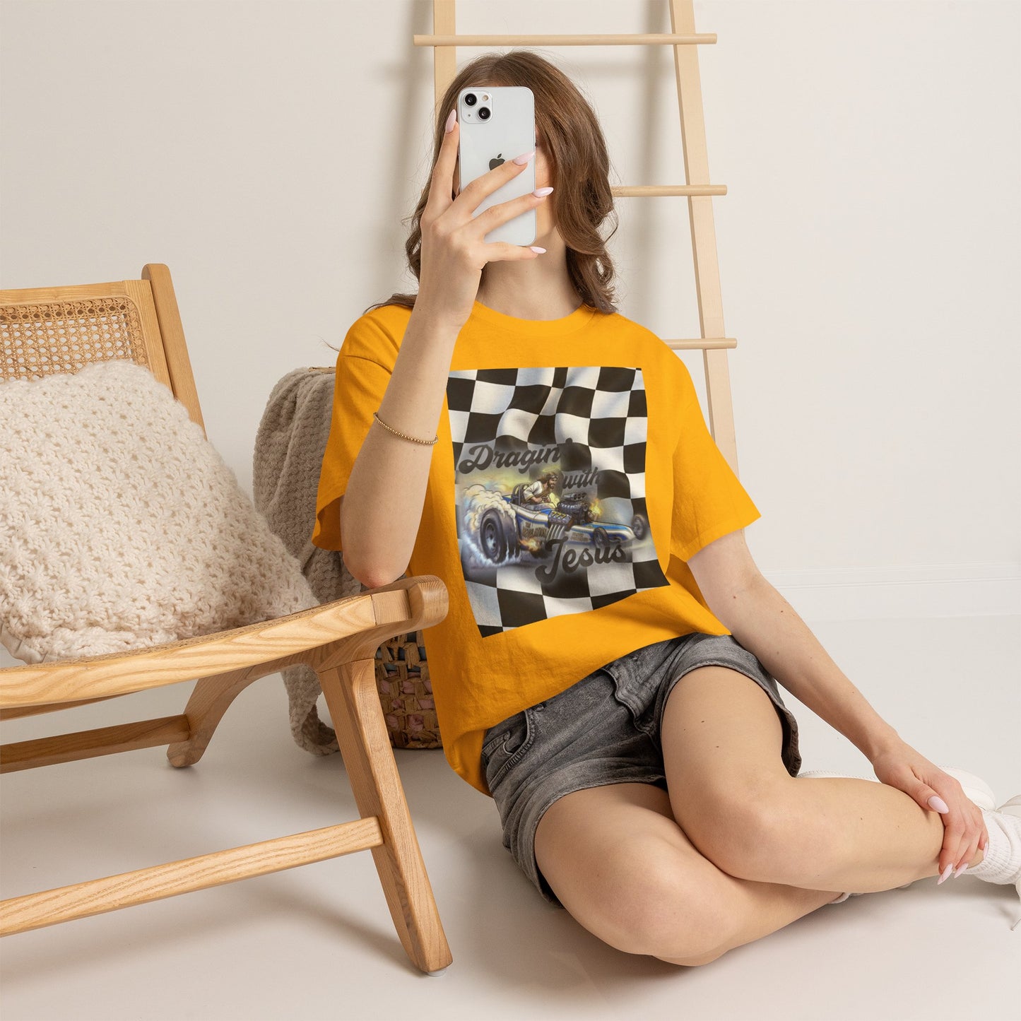 Racing Faith Tee – "Draggin' for Jesus" Checkered Flag Racing T-Shirt
