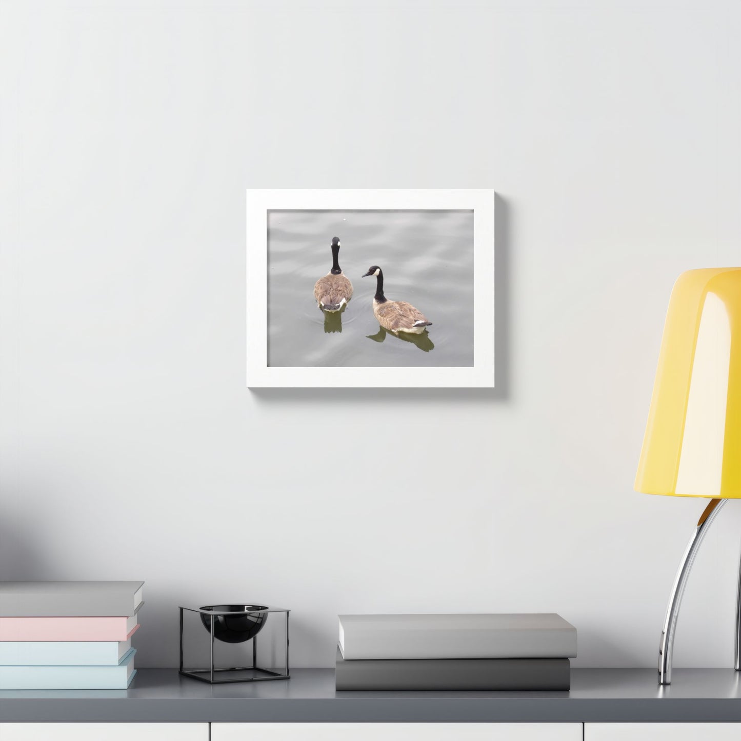 Canada Geese Wall Art Framed Photo Print — Serene Lake Nature Poster