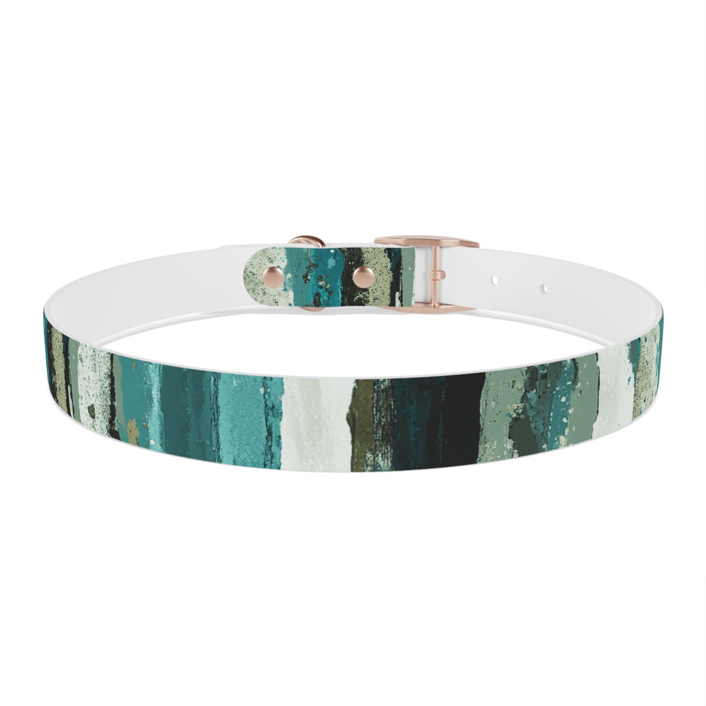 Teal Striped Abstract Dog Collar — Watercolor Brushstroke Pattern