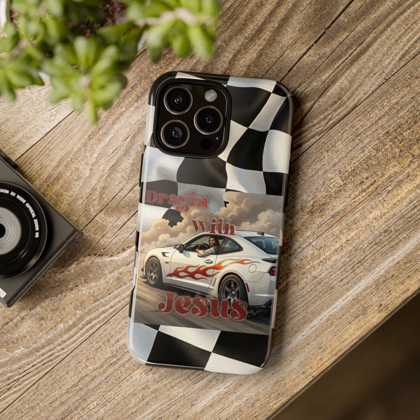 Phone Case — 'Dragin' With Jesus' Racing Checkered Design - iPhone