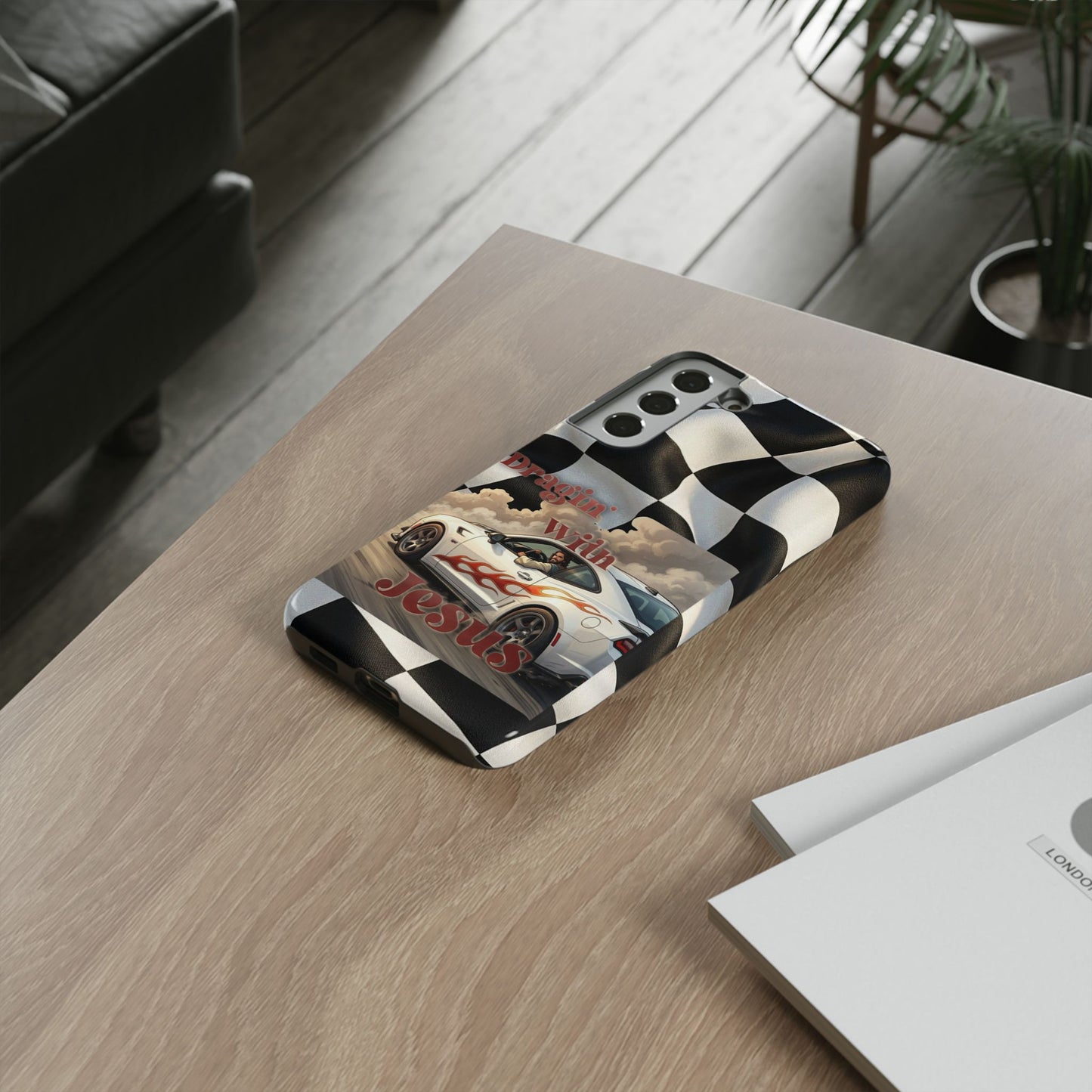Phone Case — "Dragin' With Jesus" Racing Checkered flag - Samsung / Google phones