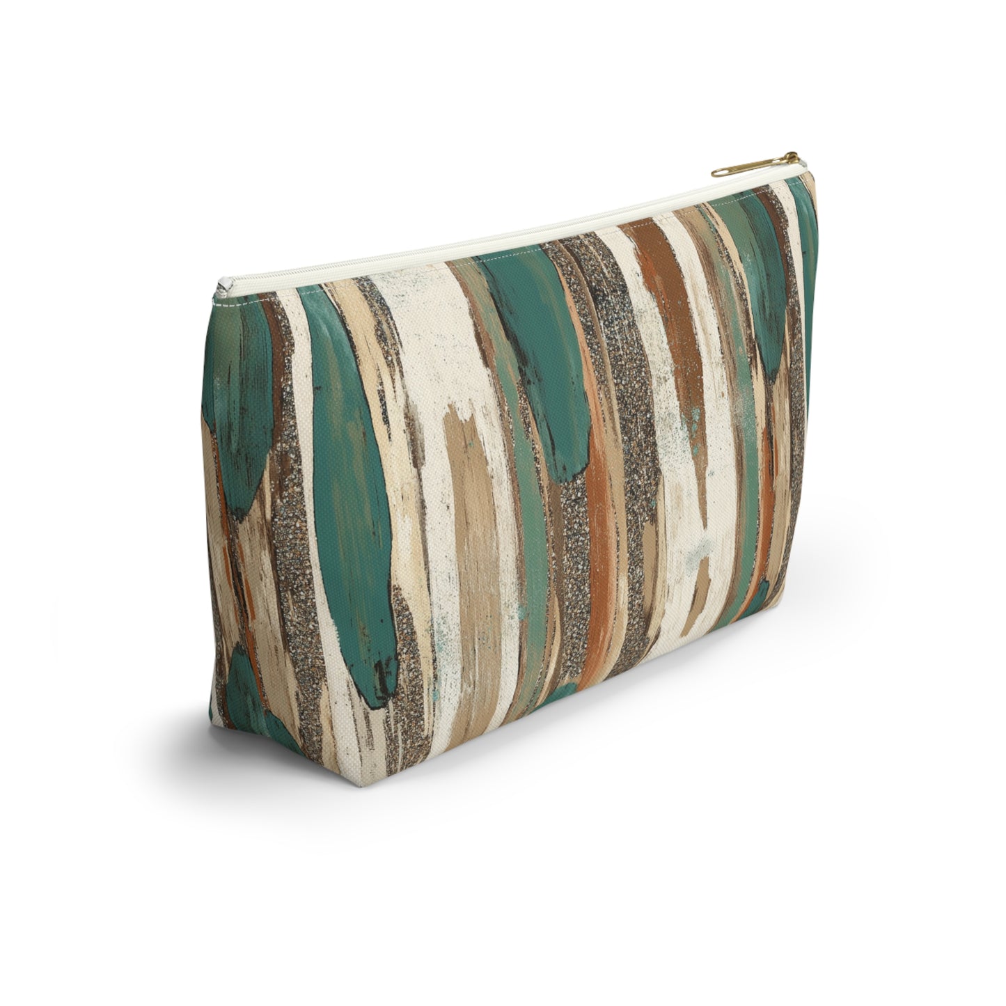 Abstract Teal & Earthtone Accessory Pouch — T-Bottom Cosmetic Bag